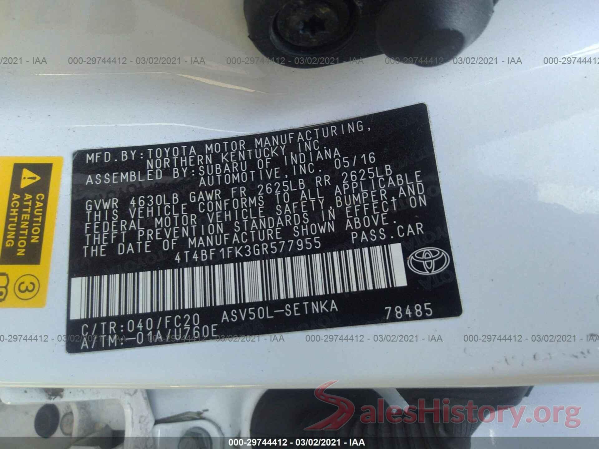 4T4BF1FK3GR577955 2016 TOYOTA CAMRY