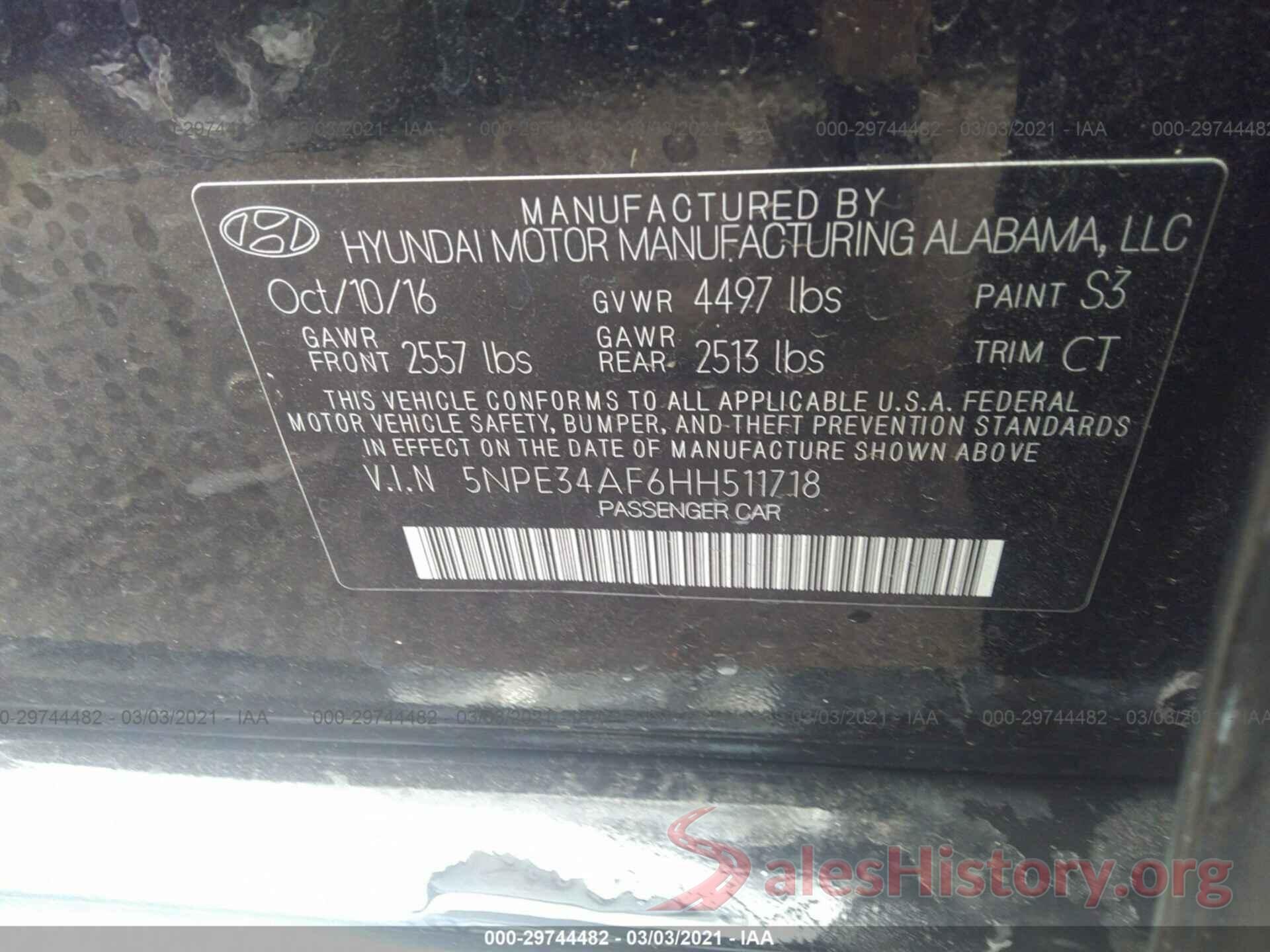 5NPE34AF6HH511718 2017 HYUNDAI SONATA