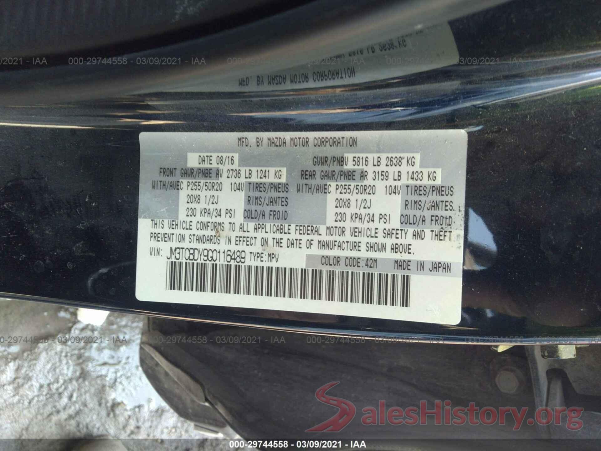 JM3TCBDY9G0116489 2016 MAZDA CX-9