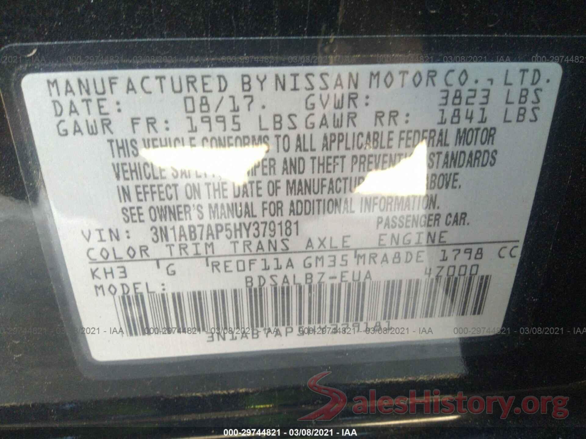 3N1AB7AP5HY379181 2017 NISSAN SENTRA