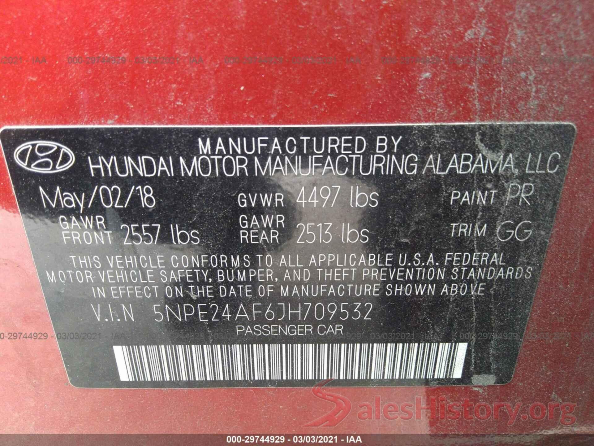 5NPE24AF6JH709532 2018 HYUNDAI SONATA