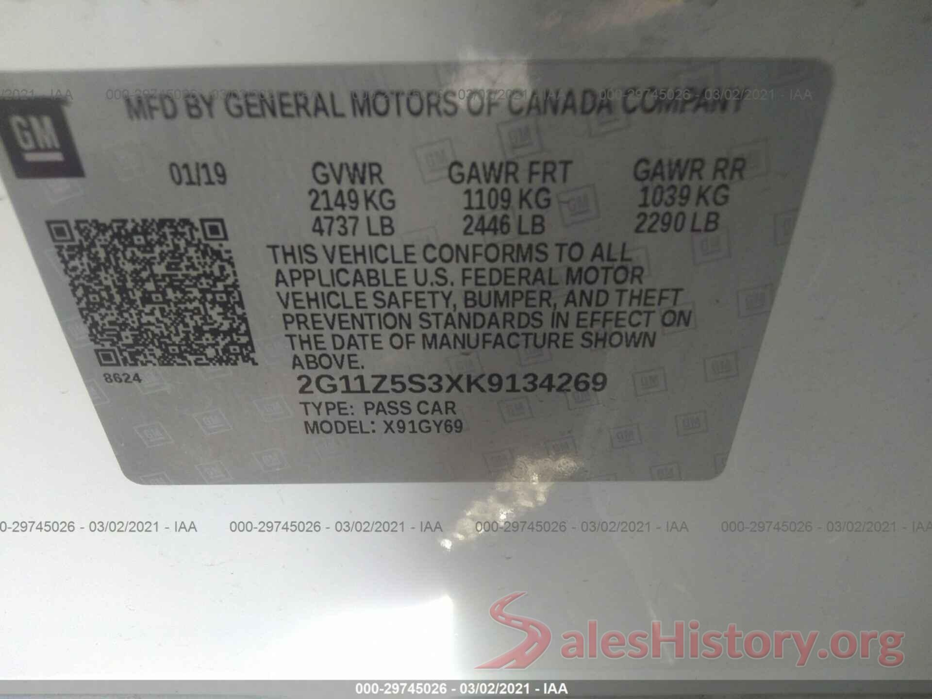 2G11Z5S3XK9134269 2019 CHEVROLET IMPALA