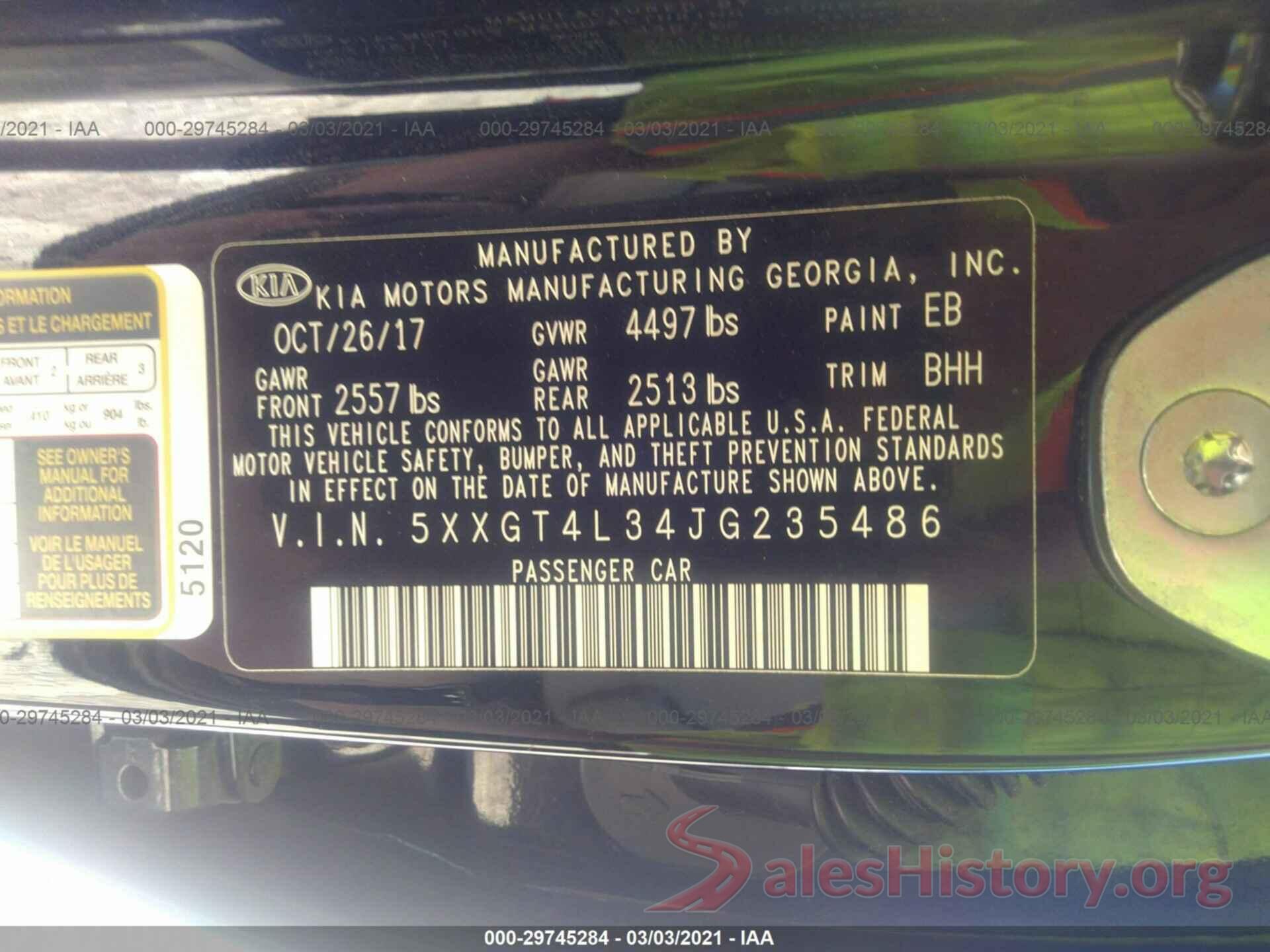 5XXGT4L34JG235486 2018 KIA OPTIMA