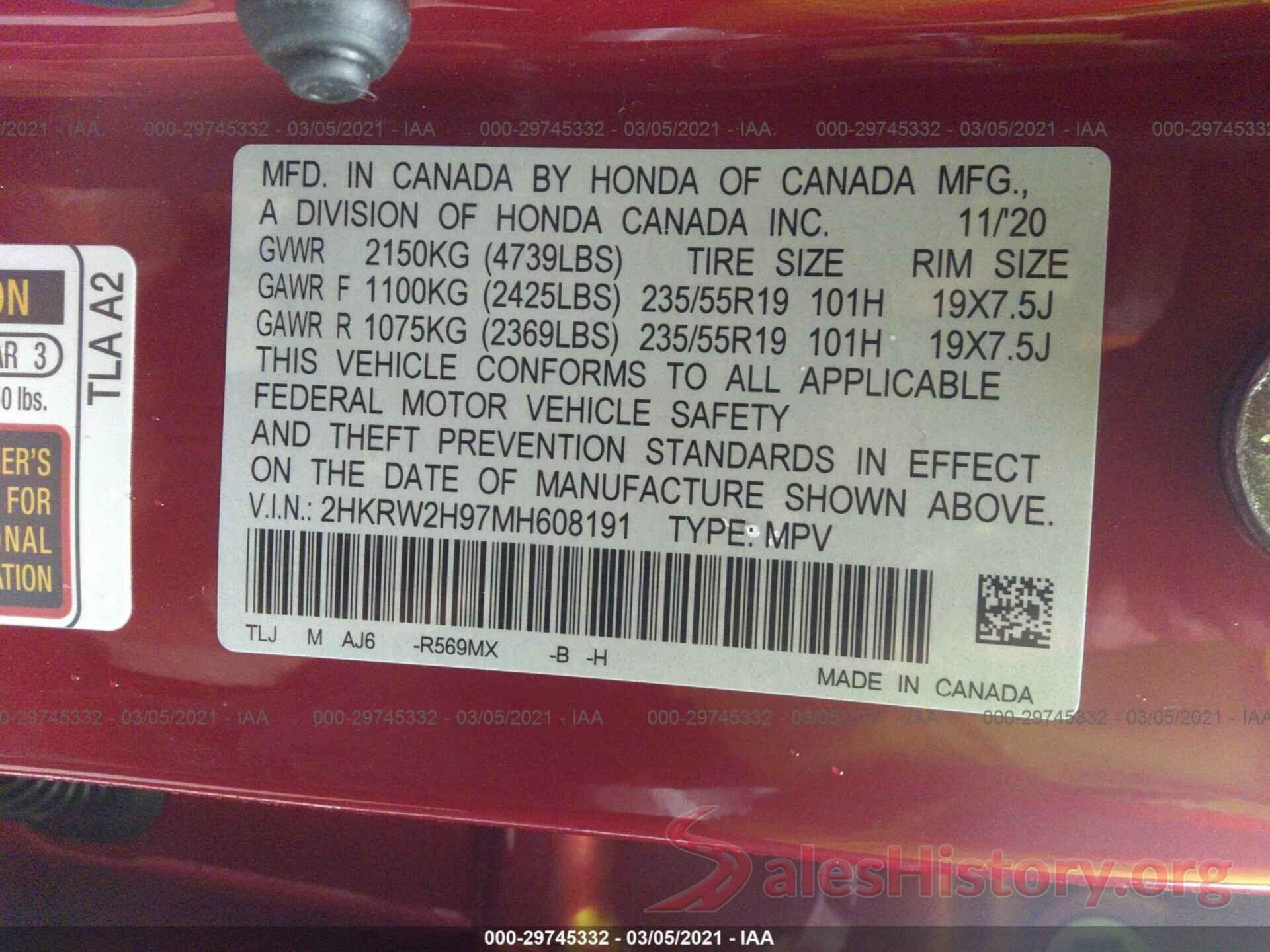 2HKRW2H97MH608191 2021 HONDA CR-V