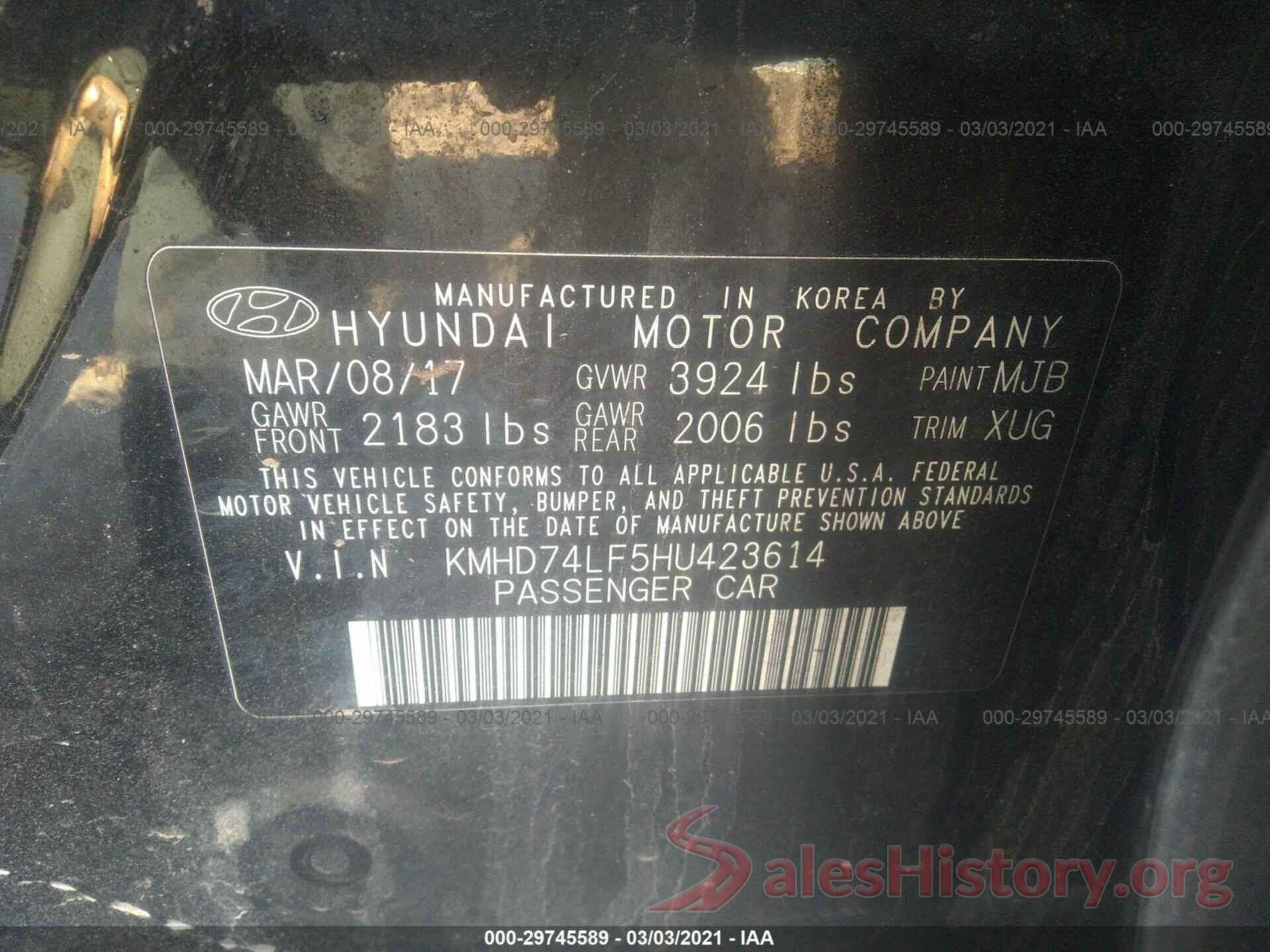 KMHD74LF5HU423614 2017 HYUNDAI ELANTRA