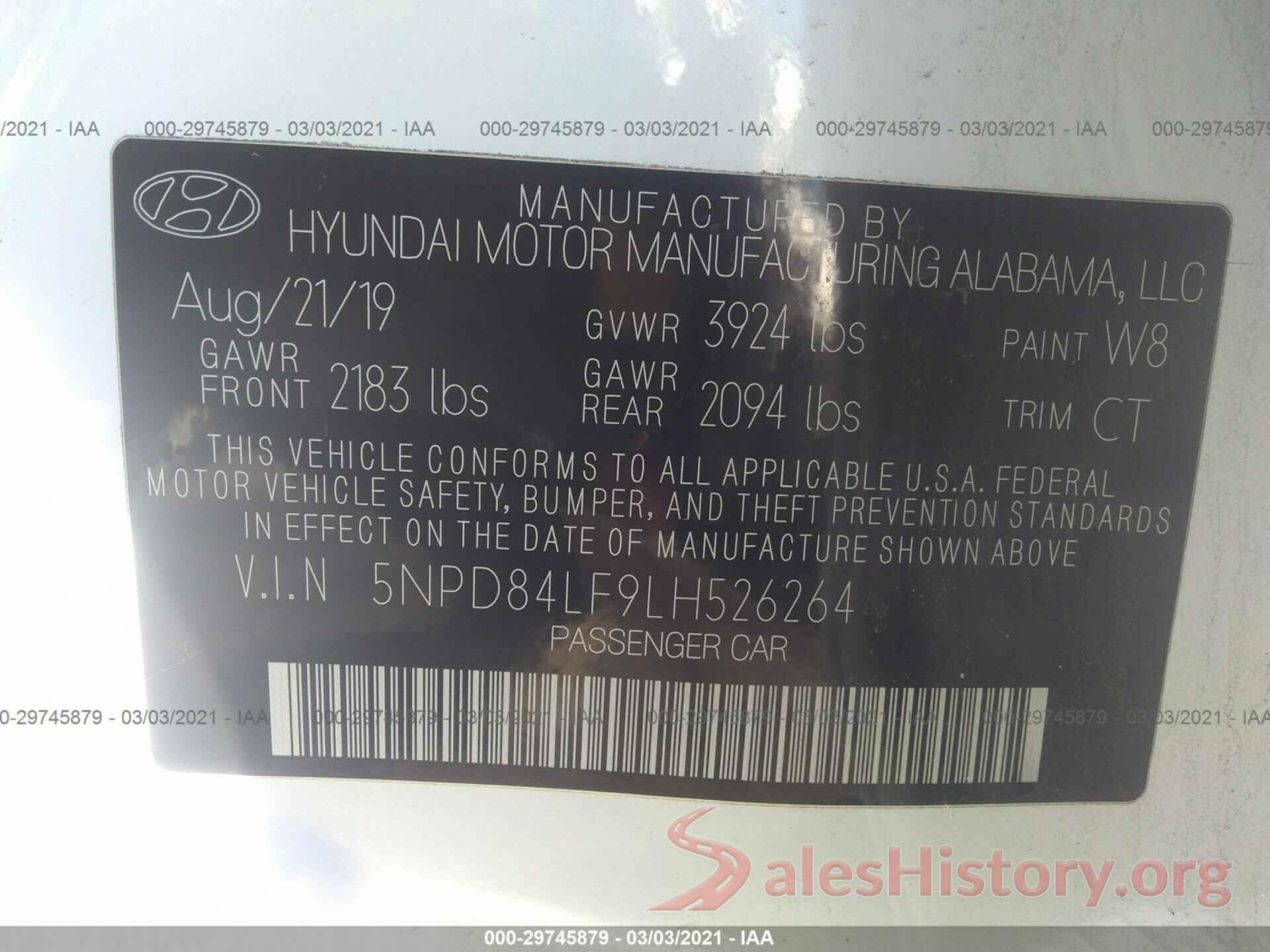 5NPD84LF9LH526264 2020 HYUNDAI ELANTRA