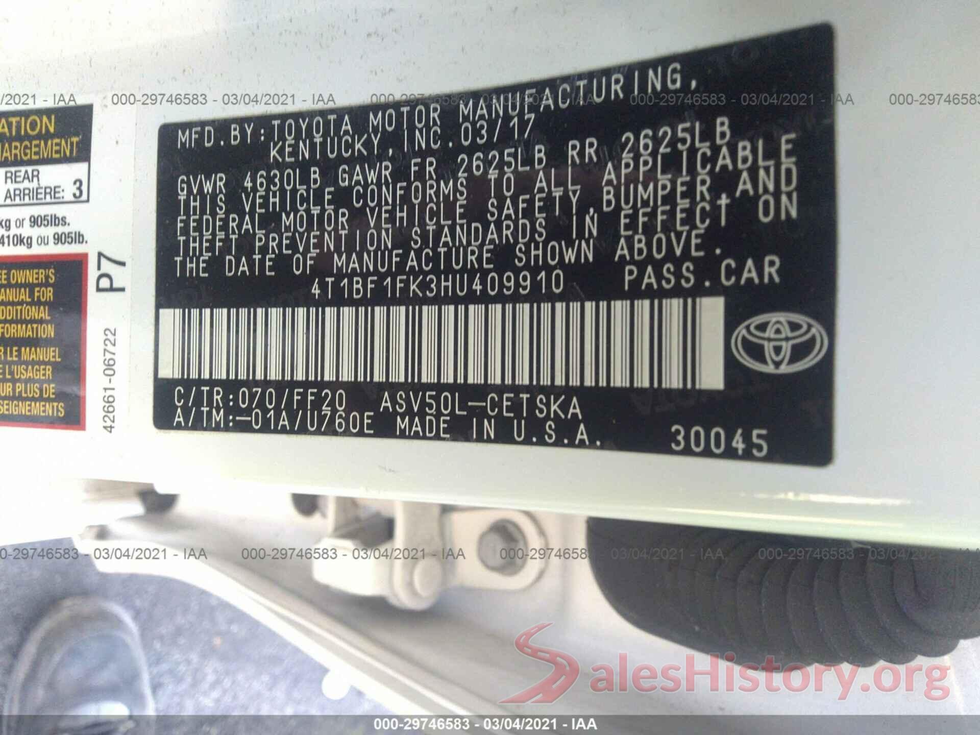 4T1BF1FK3HU409910 2017 TOYOTA CAMRY