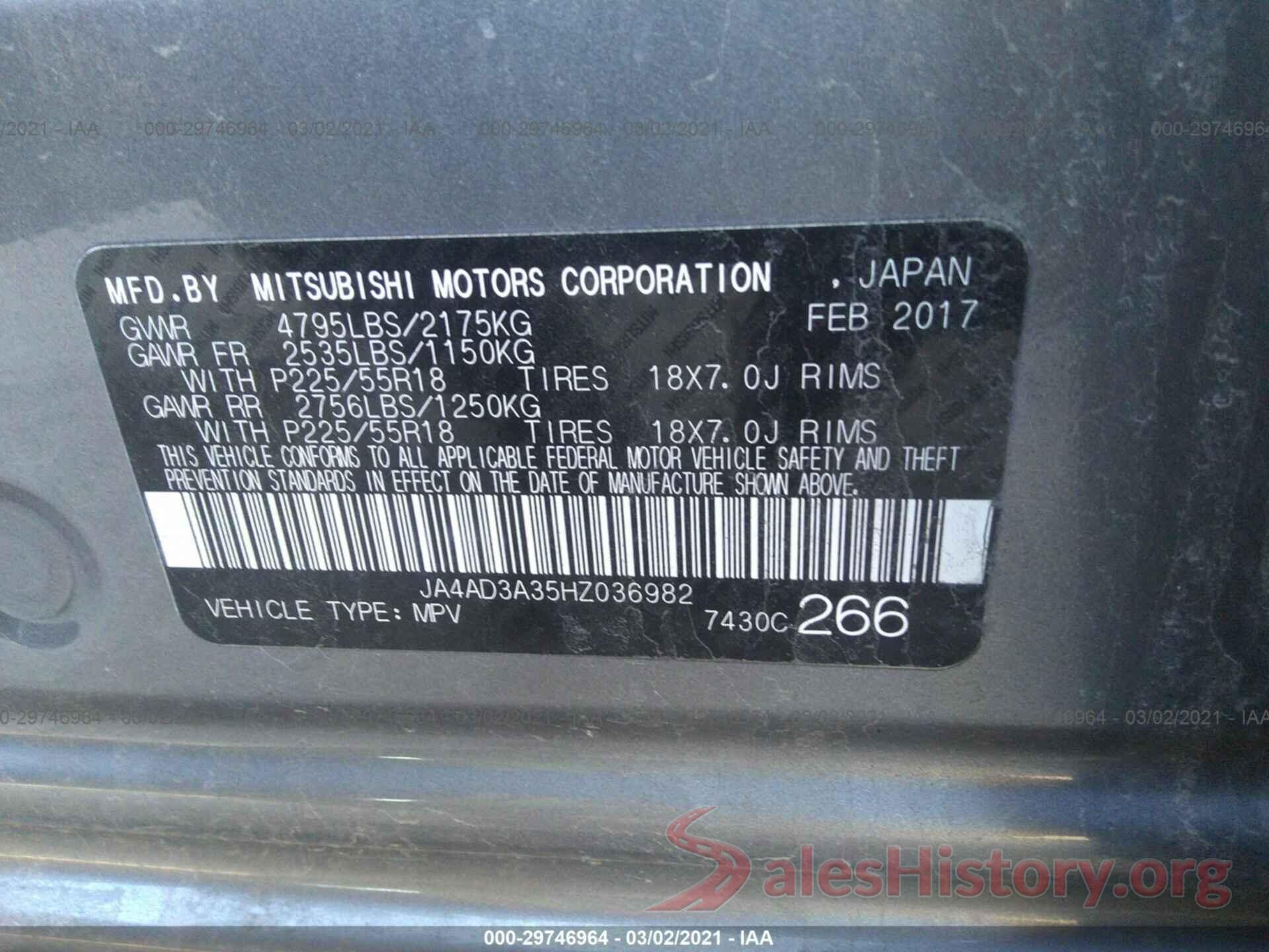 JA4AD3A35HZ036982 2017 MITSUBISHI OUTLANDER