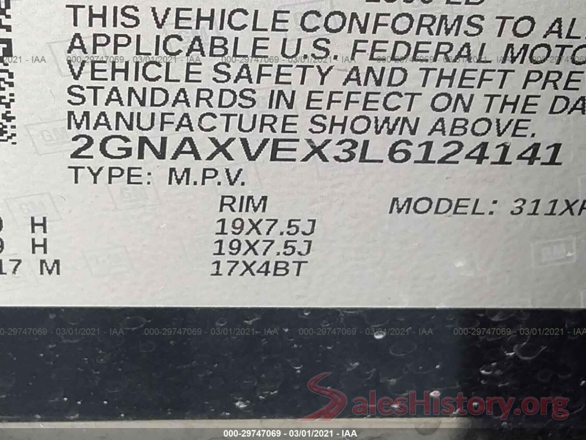 2GNAXVEX3L6124141 2020 CHEVROLET EQUINOX