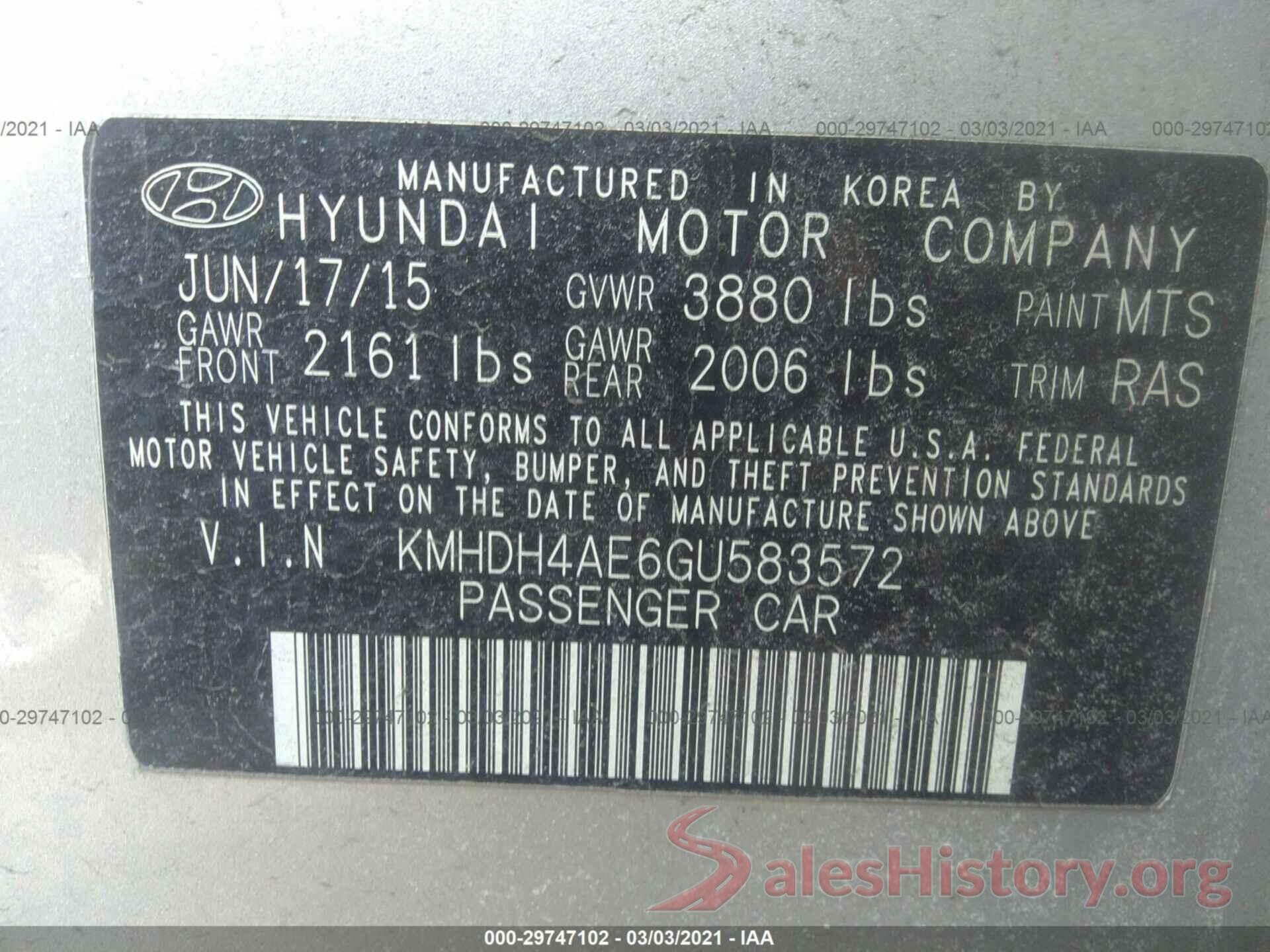 KMHDH4AE6GU583572 2016 HYUNDAI ELANTRA