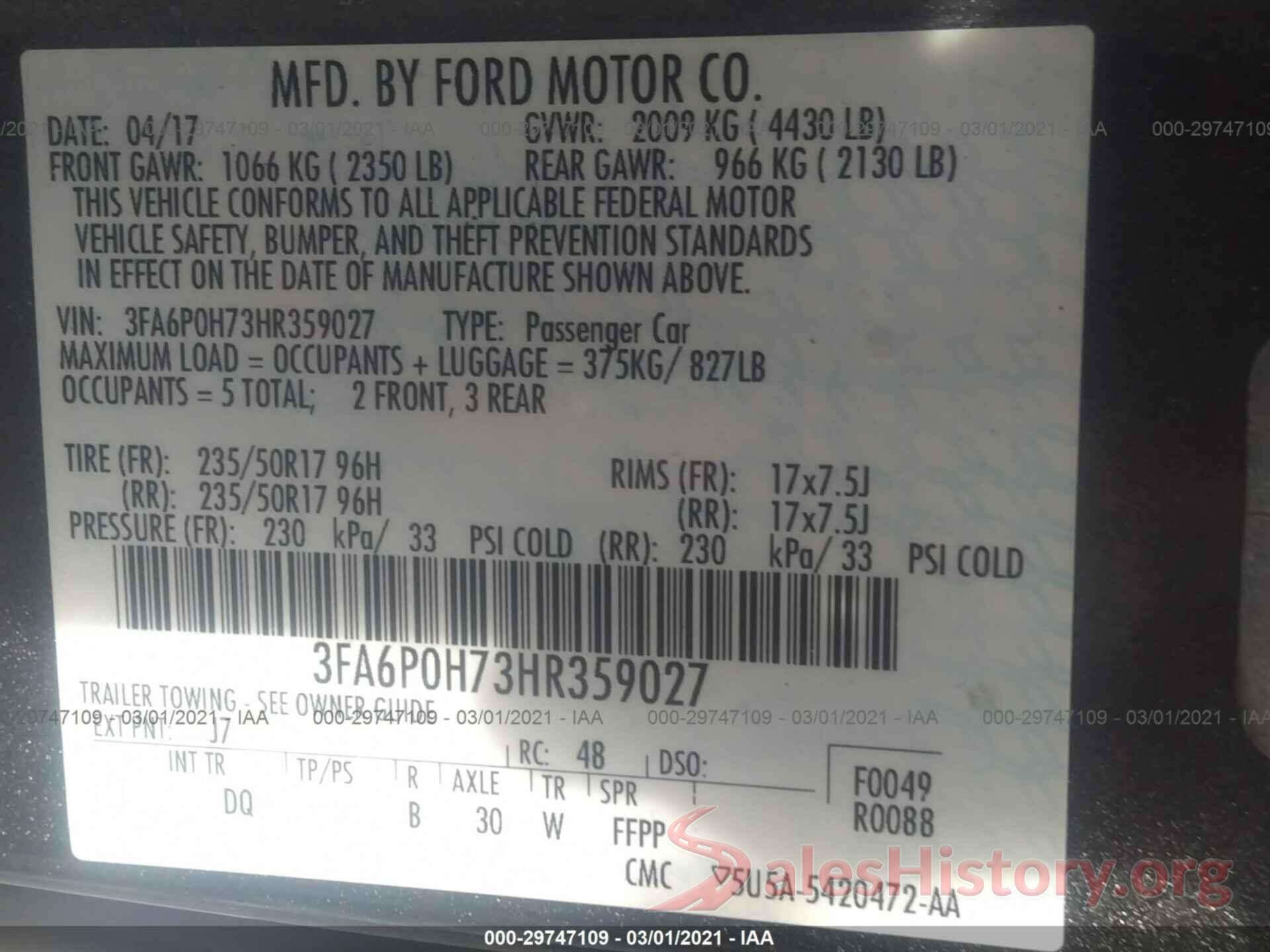 3FA6P0H73HR359027 2017 FORD FUSION