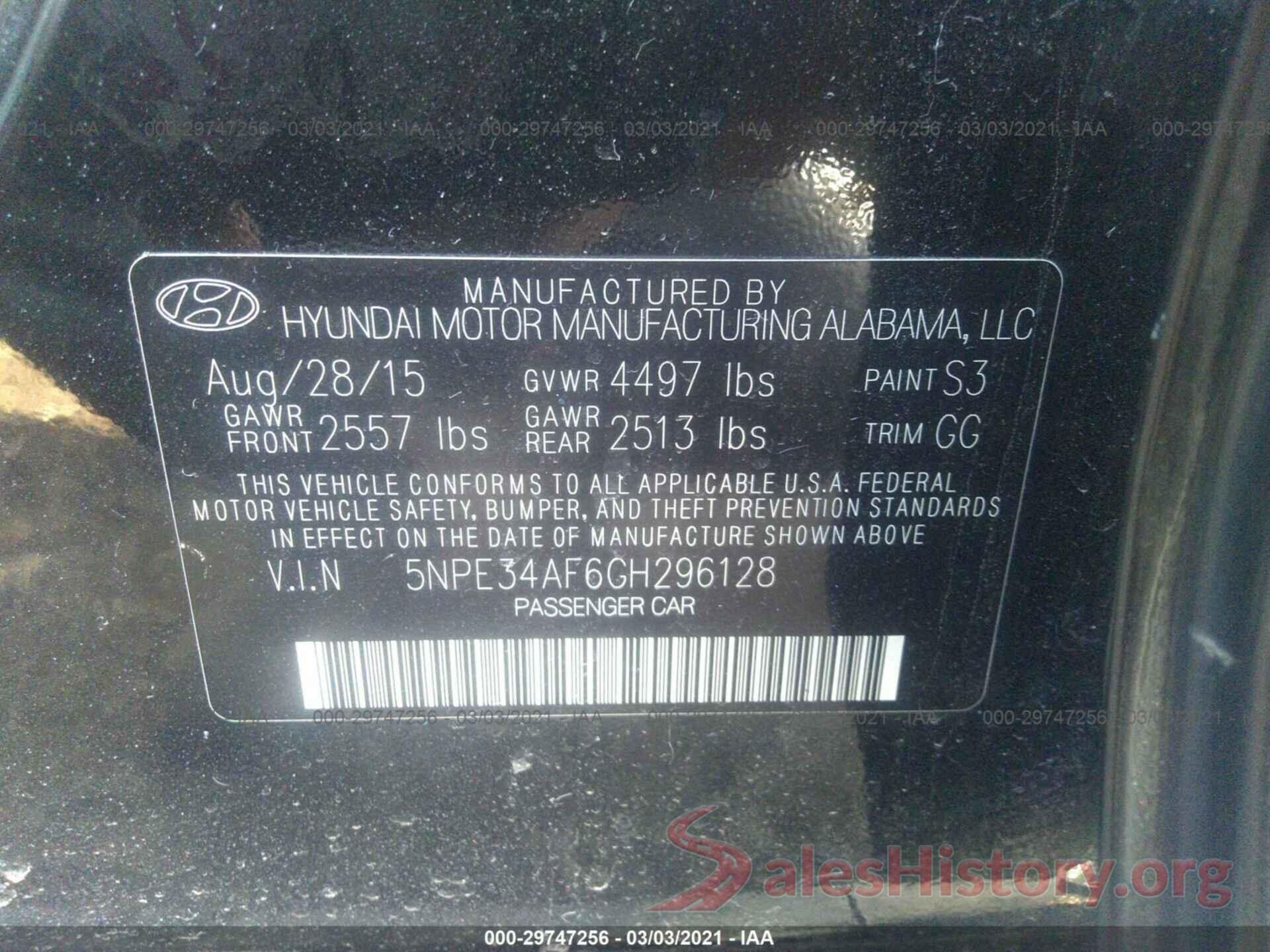 5NPE34AF6GH296128 2016 HYUNDAI SONATA