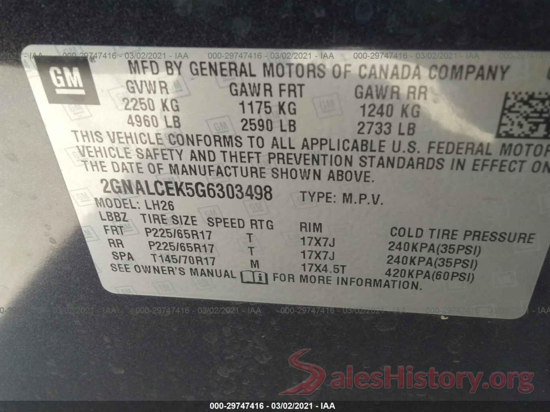 2GNALCEK5G6303498 2016 CHEVROLET EQUINOX