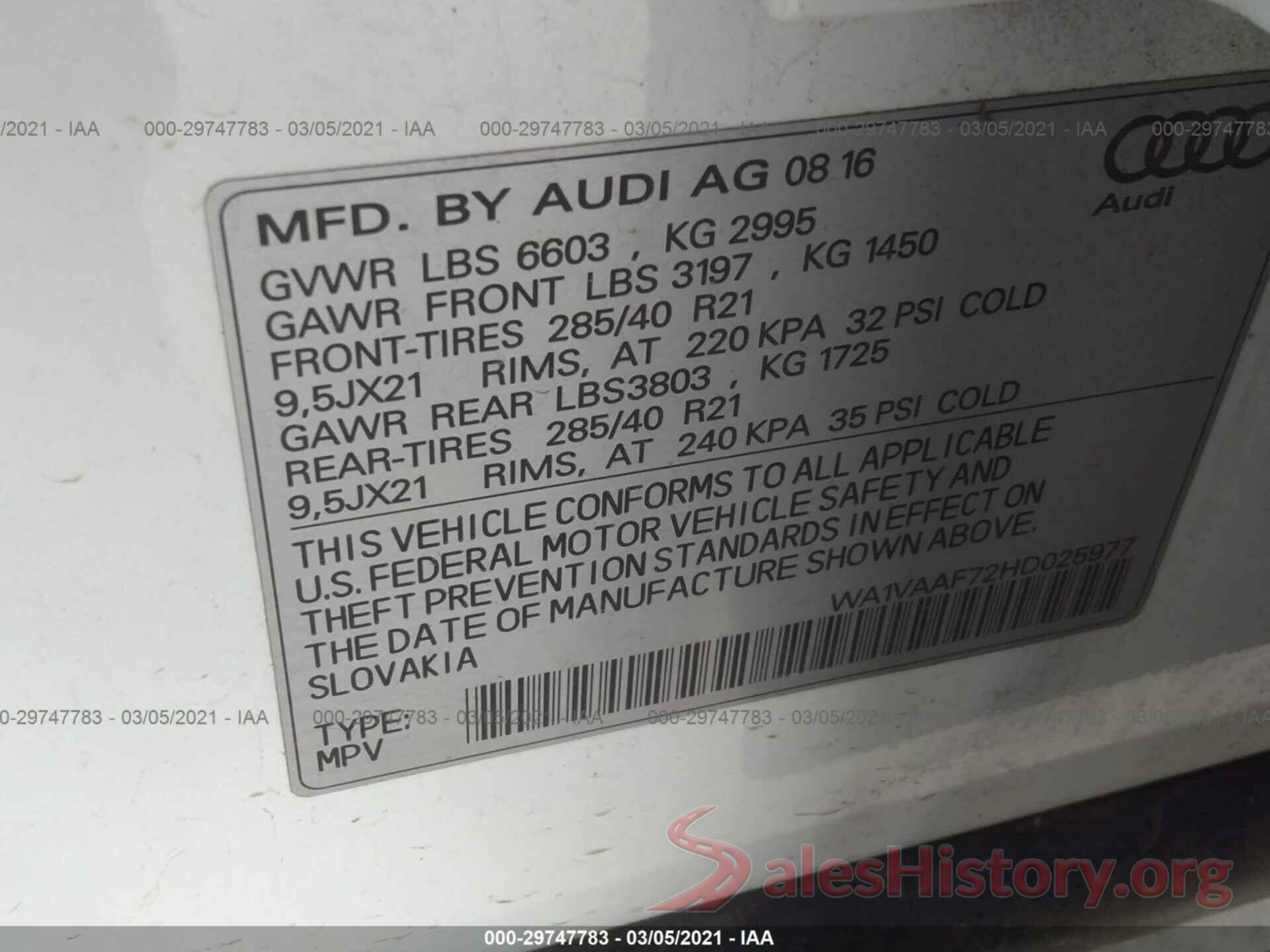 WA1VAAF72HD025977 2017 AUDI Q7