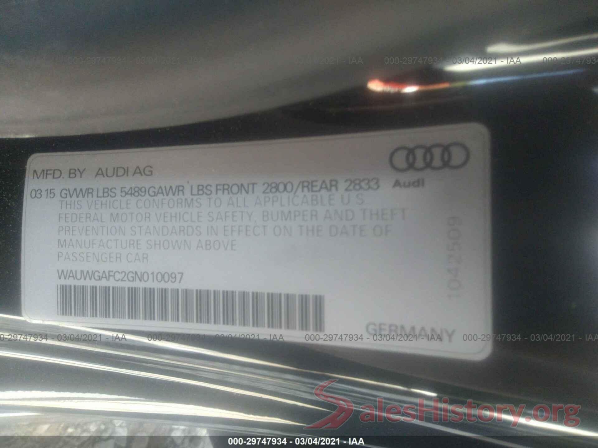 WAUWGAFC2GN010097 2016 AUDI A7