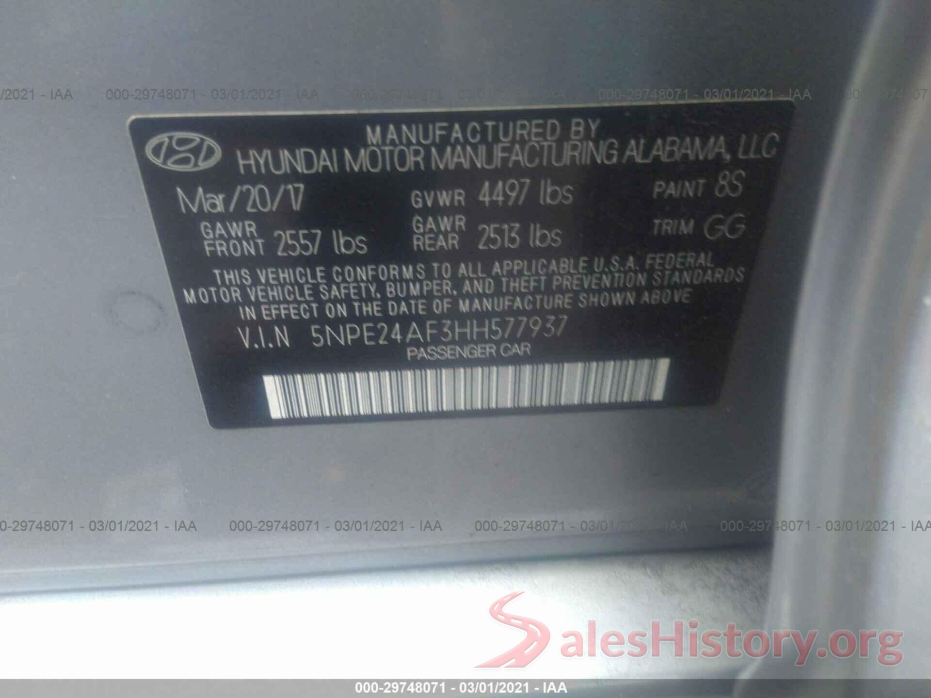 5NPE24AF3HH577937 2017 HYUNDAI SONATA