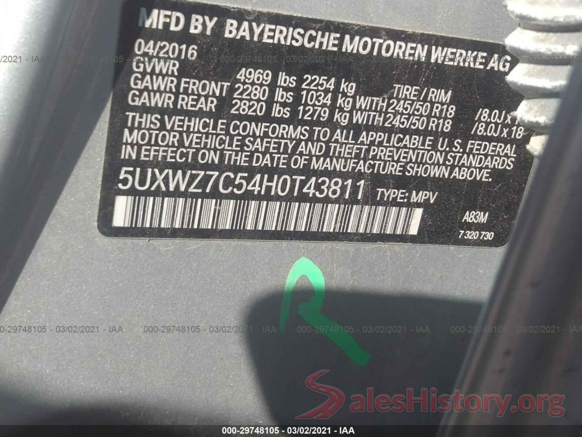 5UXWZ7C54H0T43811 2017 BMW X3