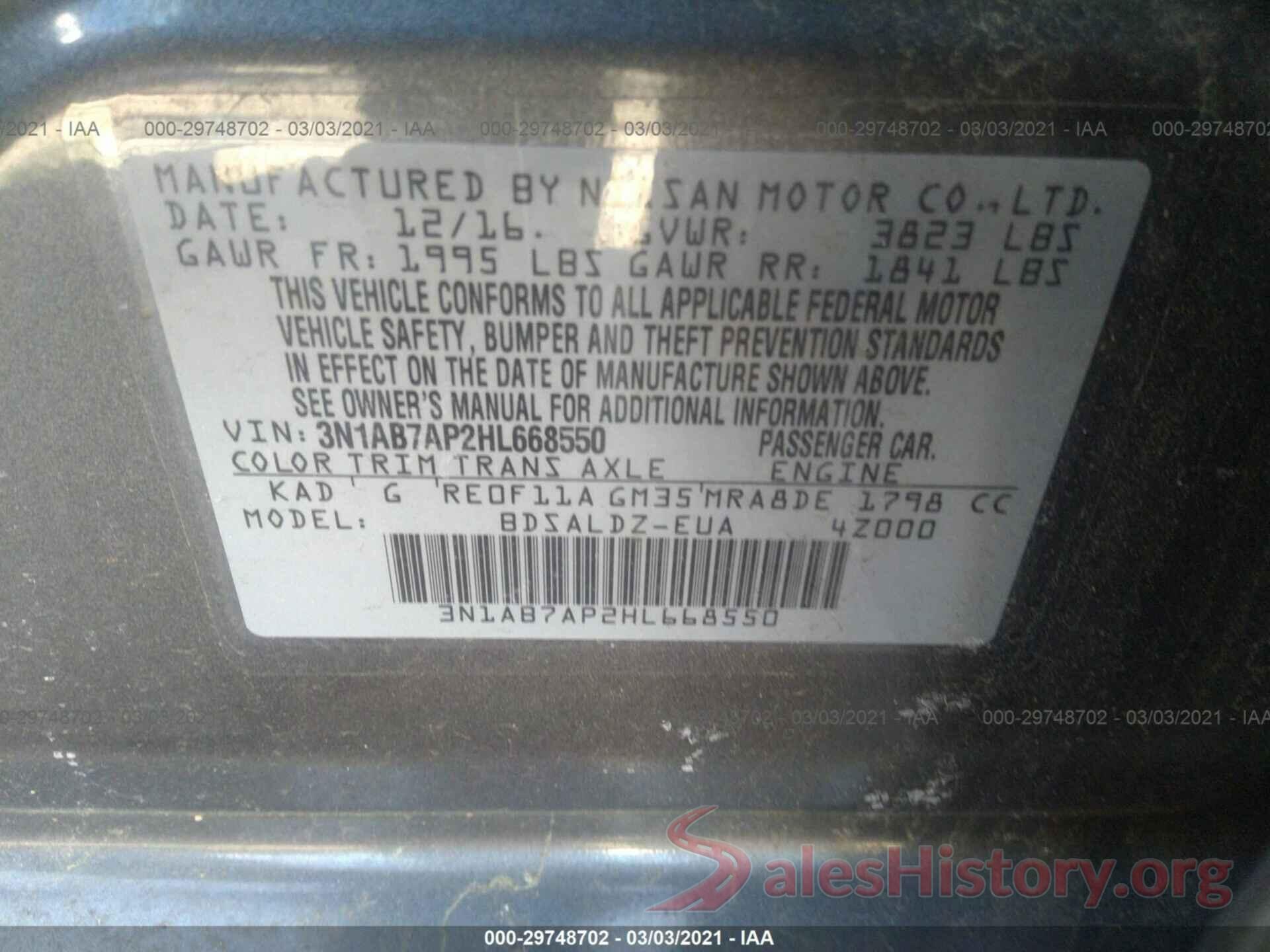 3N1AB7AP2HL668550 2017 NISSAN SENTRA