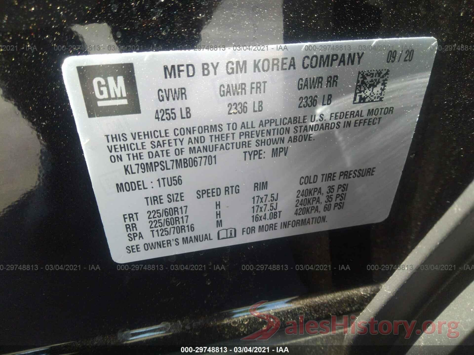 KL79MPSL7MB067701 2021 CHEVROLET TRAILBLAZER