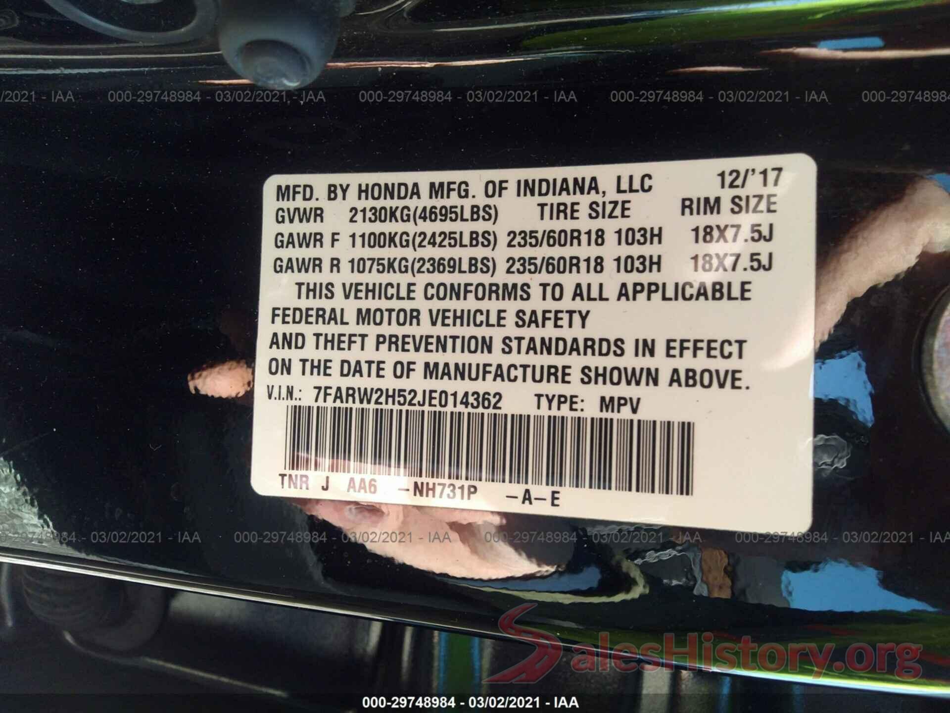 7FARW2H52JE014362 2018 HONDA CR-V