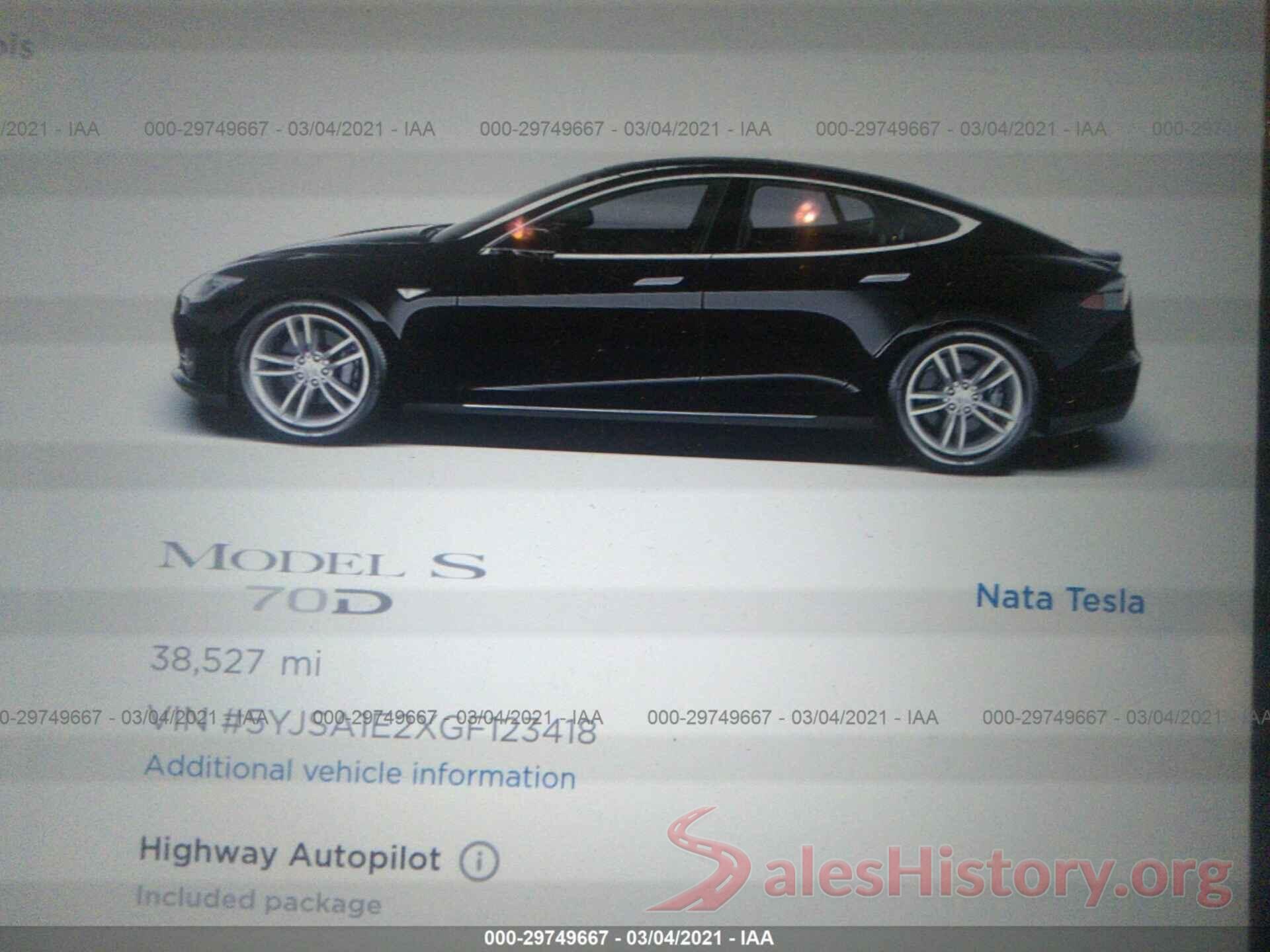 5YJSA1E2XGF123418 2016 TESLA MODEL S