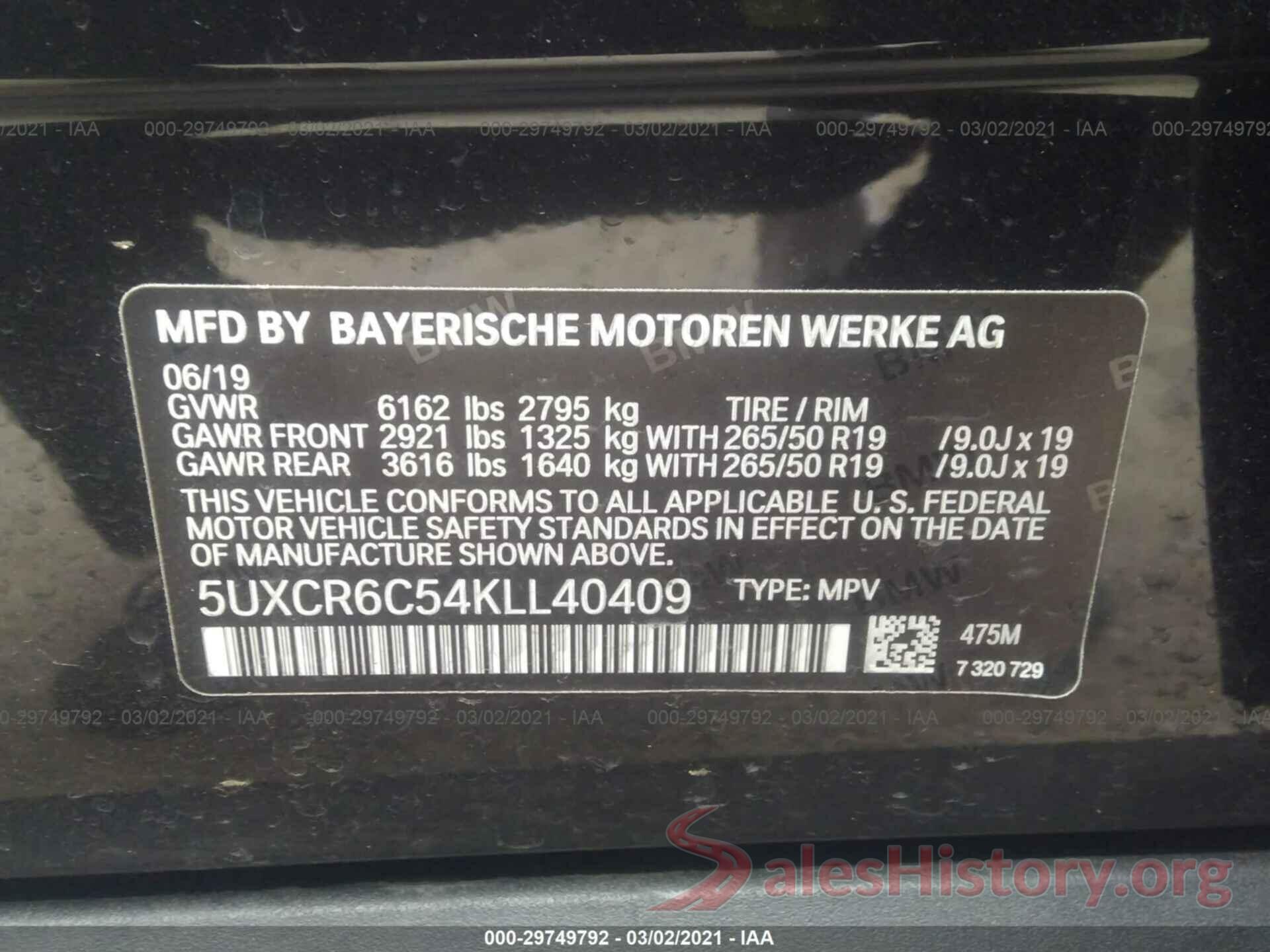 5UXCR6C54KLL40409 2019 BMW X5