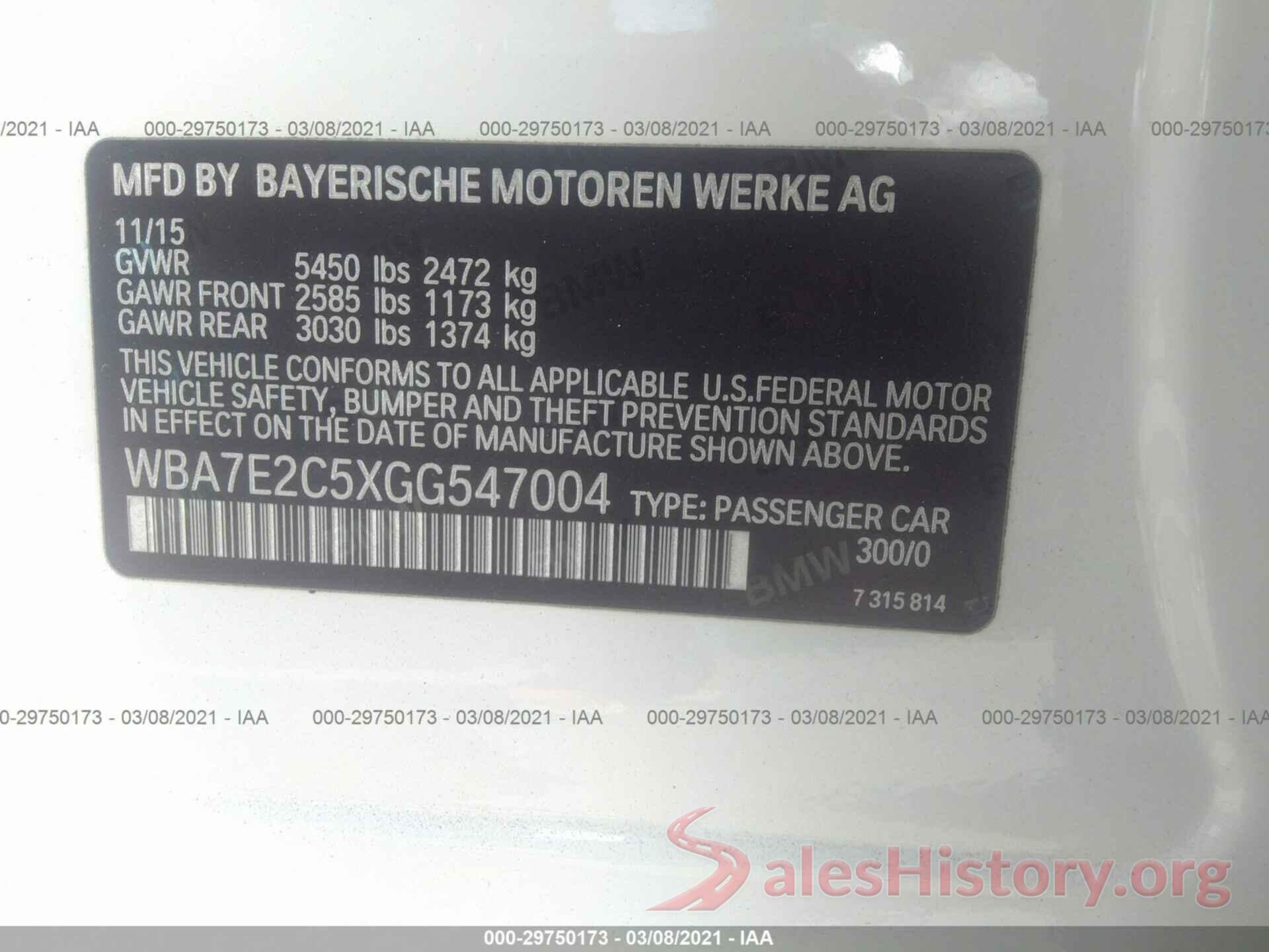 WBA7E2C5XGG547004 2016 BMW 7 SERIES