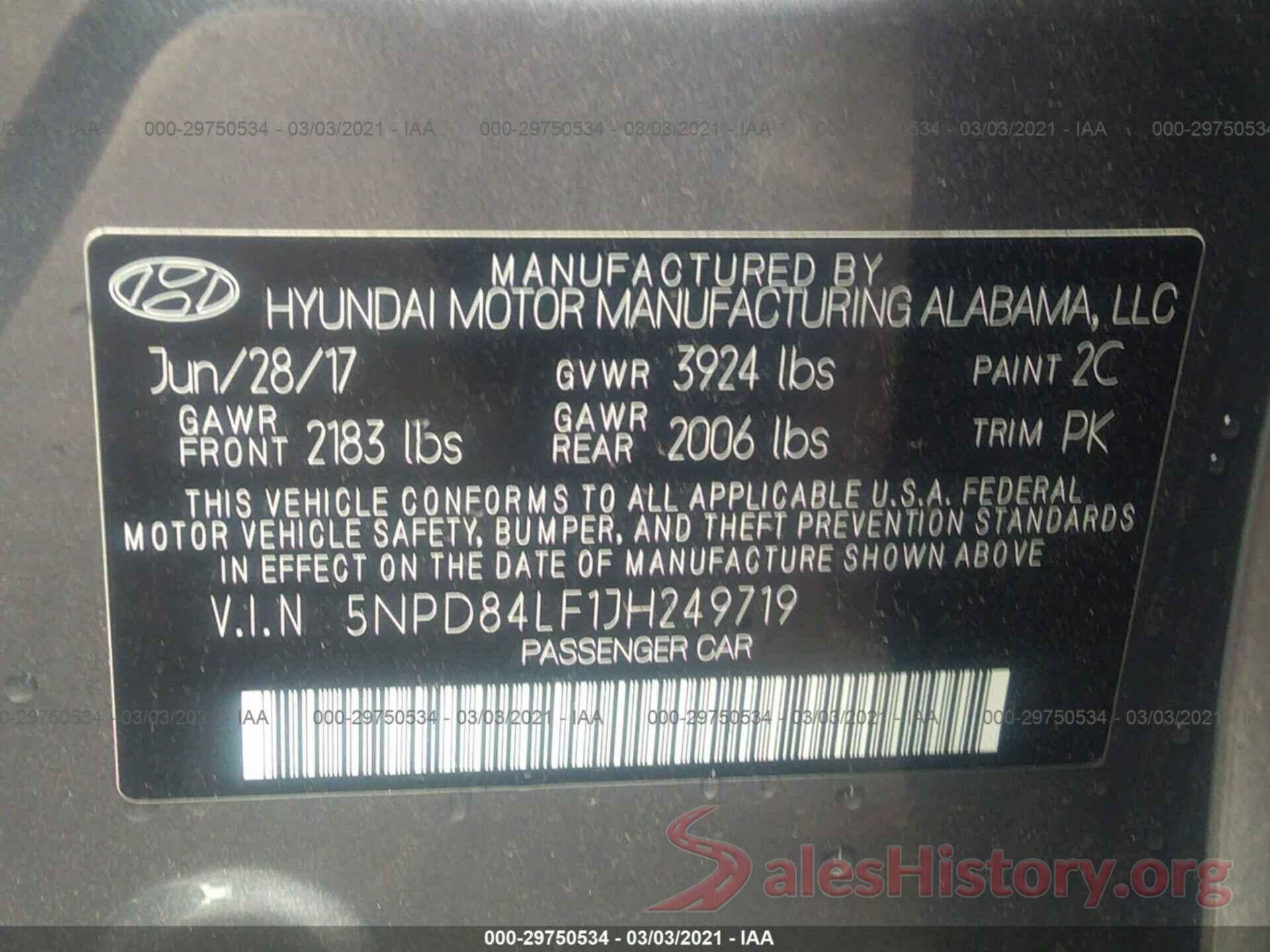 5NPD84LF1JH249719 2018 HYUNDAI ELANTRA