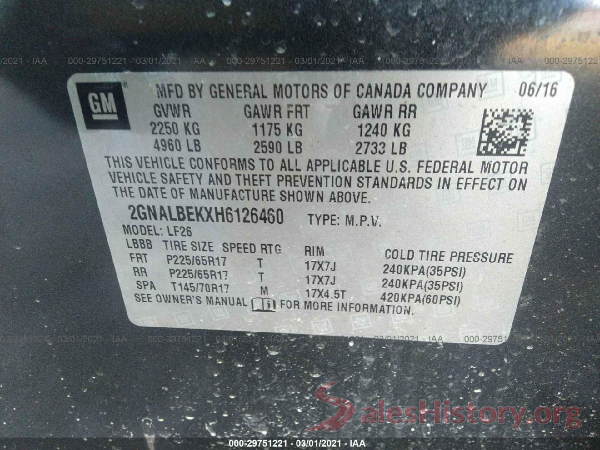 2GNALBEKXH6126460 2017 CHEVROLET EQUINOX