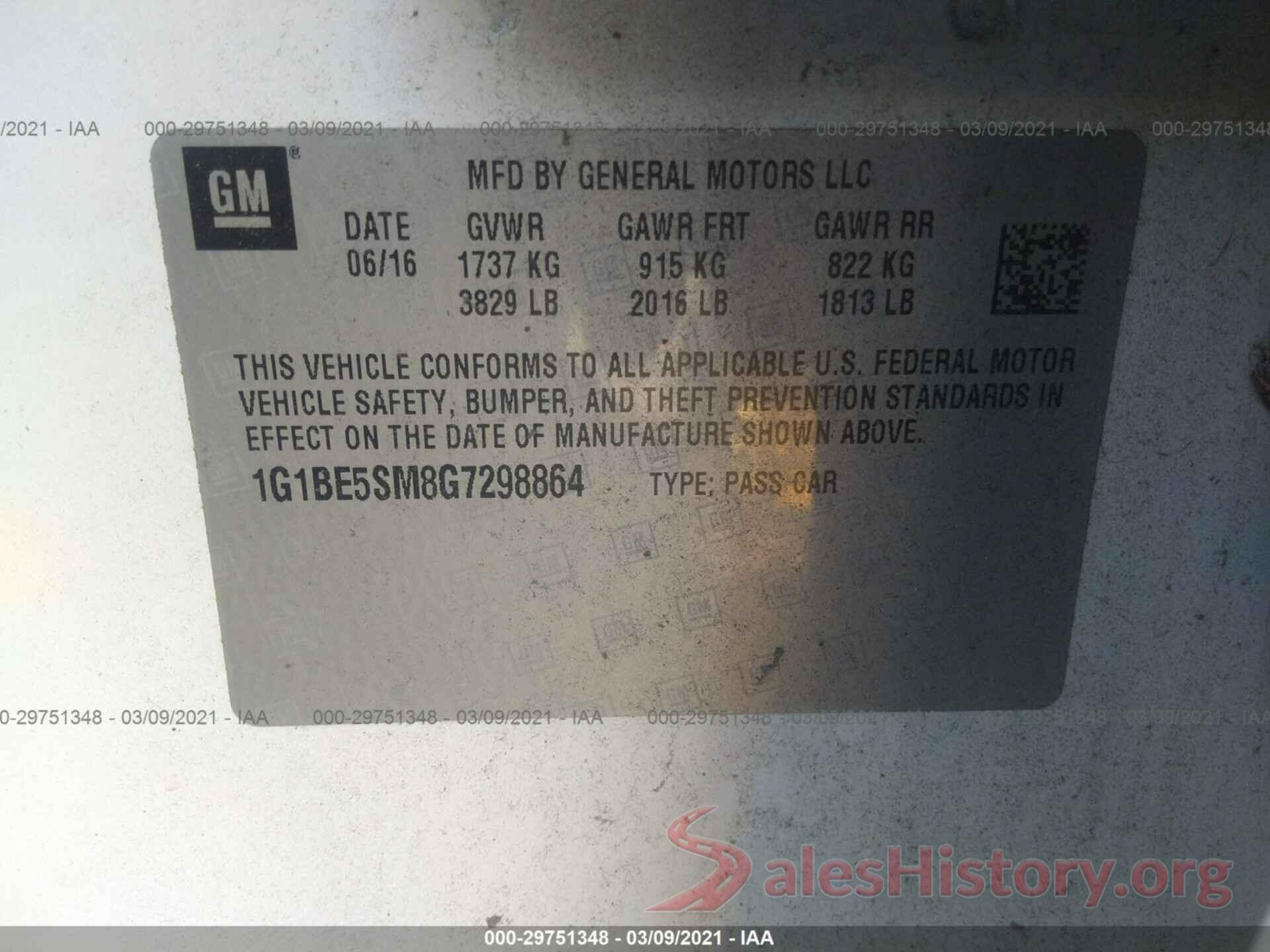 1G1BE5SM8G7298864 2016 CHEVROLET CRUZE