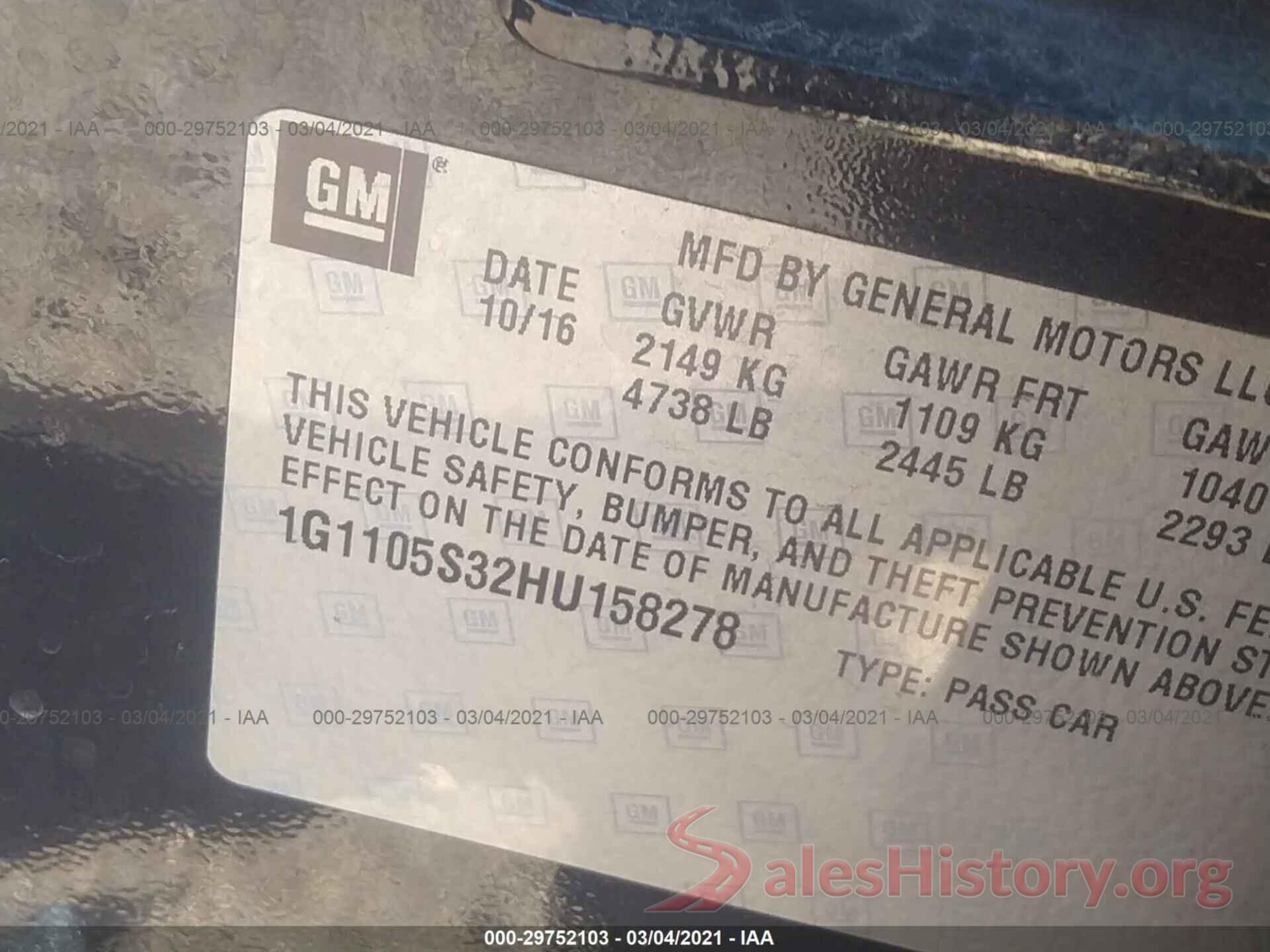 1G1105S32HU158278 2017 CHEVROLET IMPALA