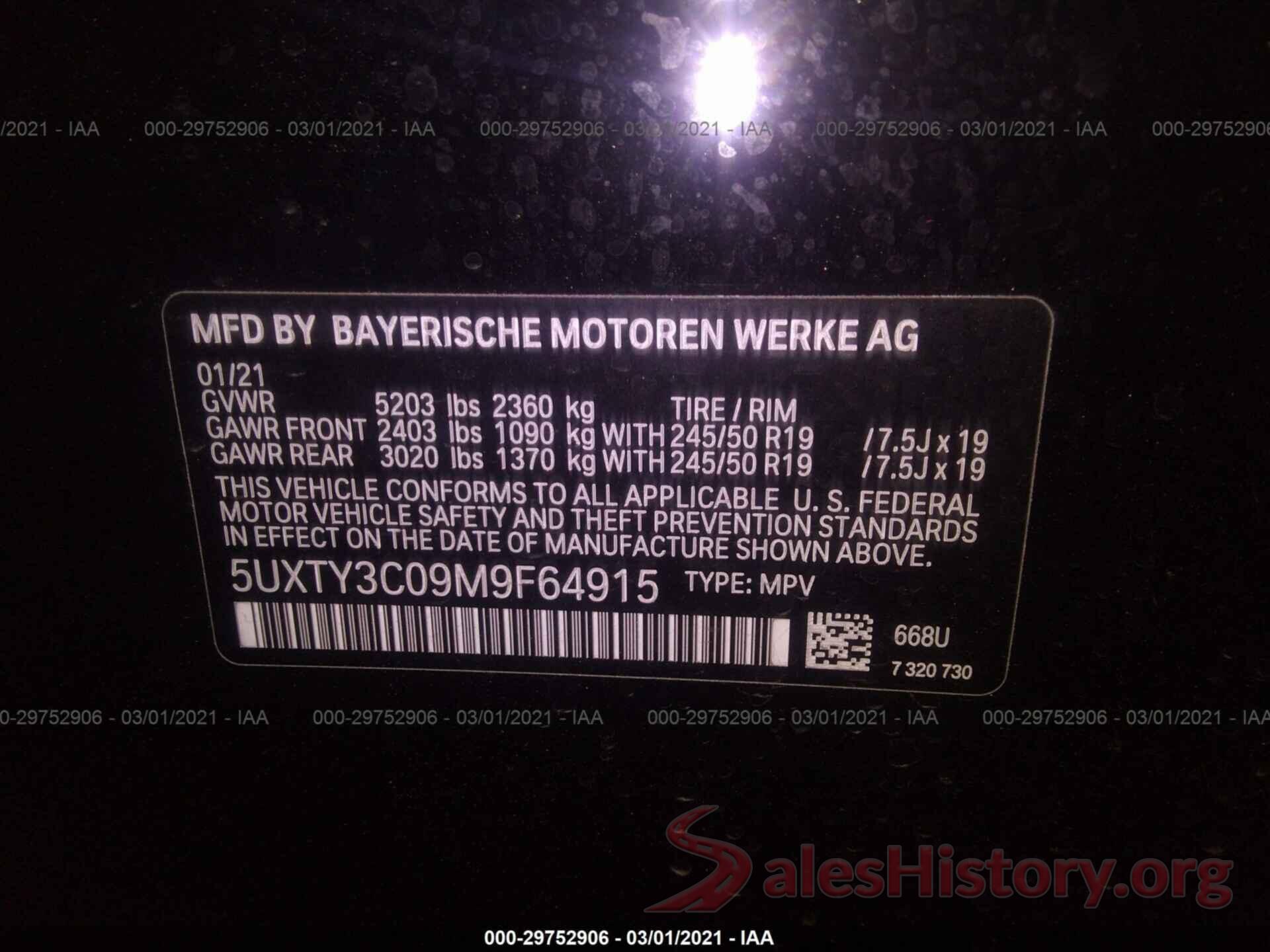 5UXTY3C09M9F64915 2021 BMW X3