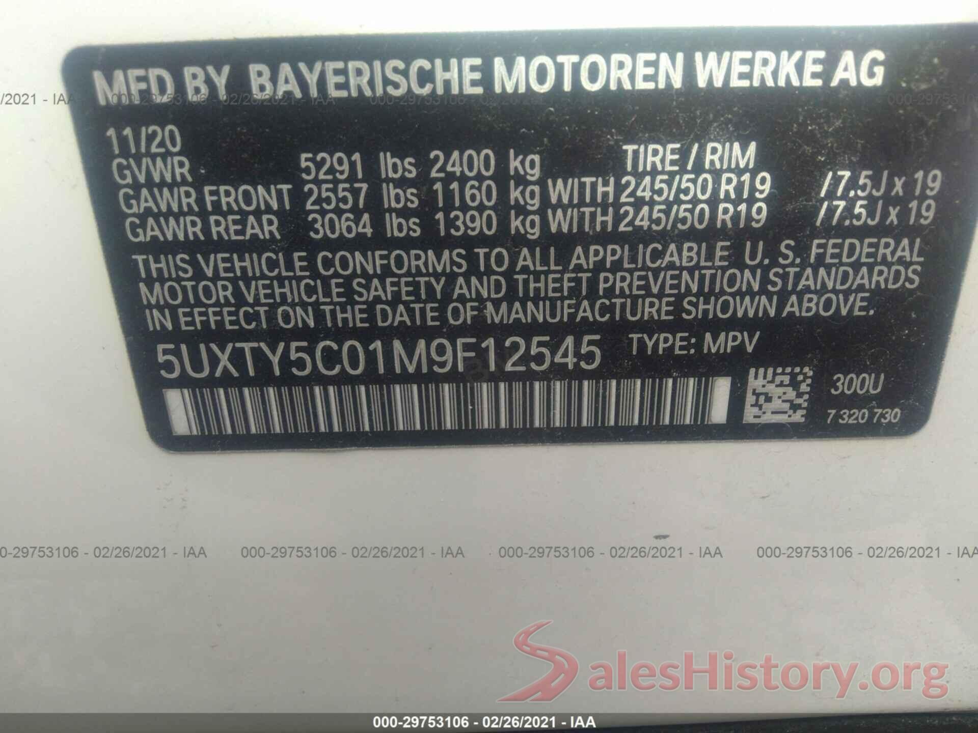 5UXTY5C01M9F12545 2021 BMW X3