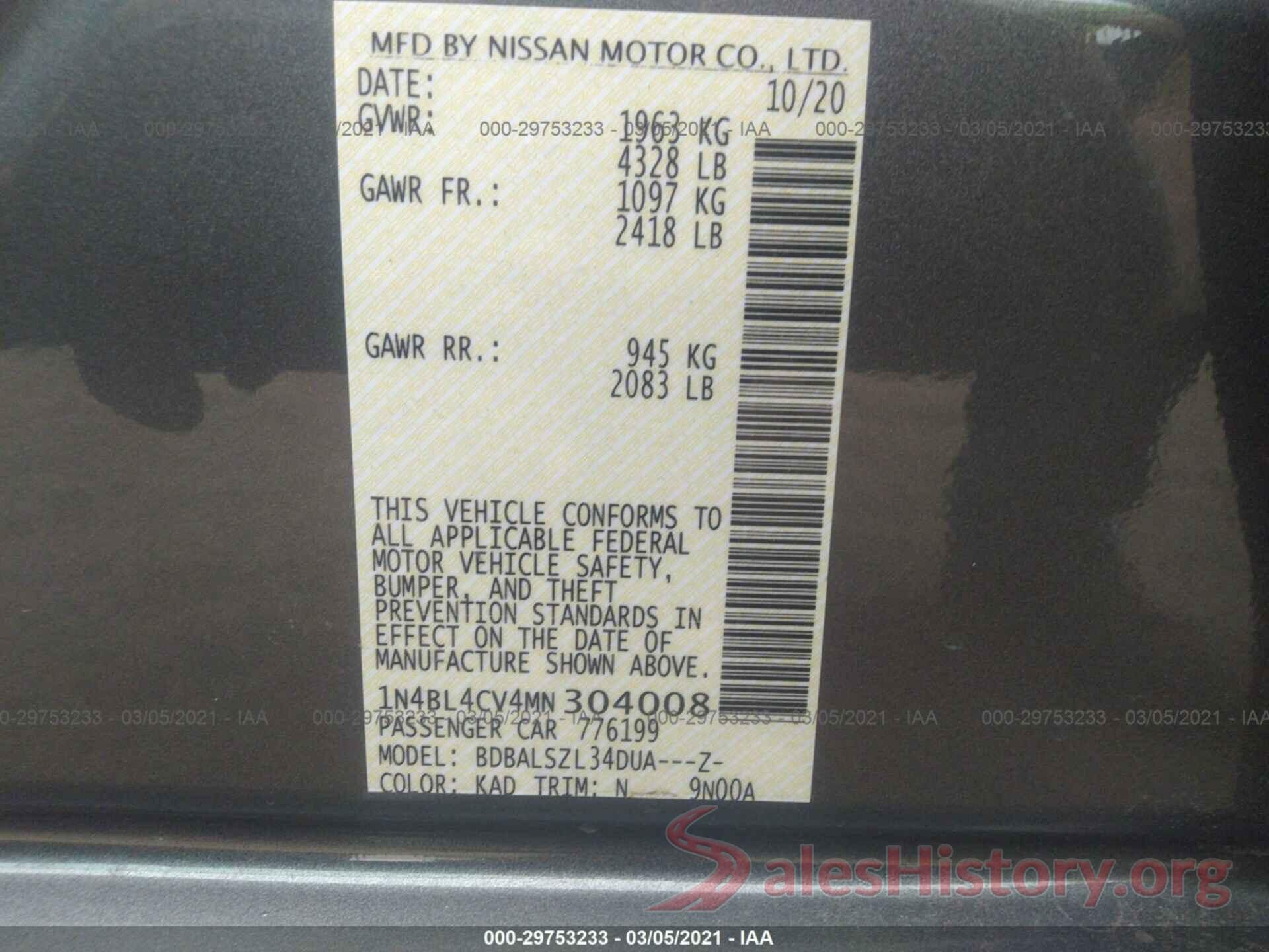 1N4BL4CV4MN304008 2021 NISSAN ALTIMA