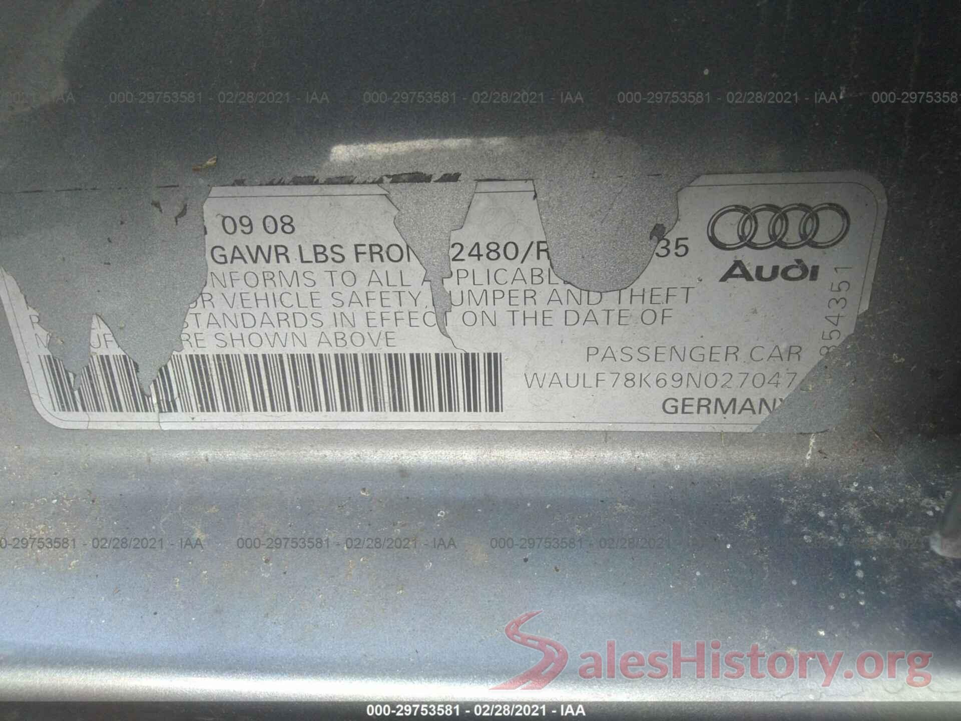 3KPFL4A79HE138837 2009 AUDI A4