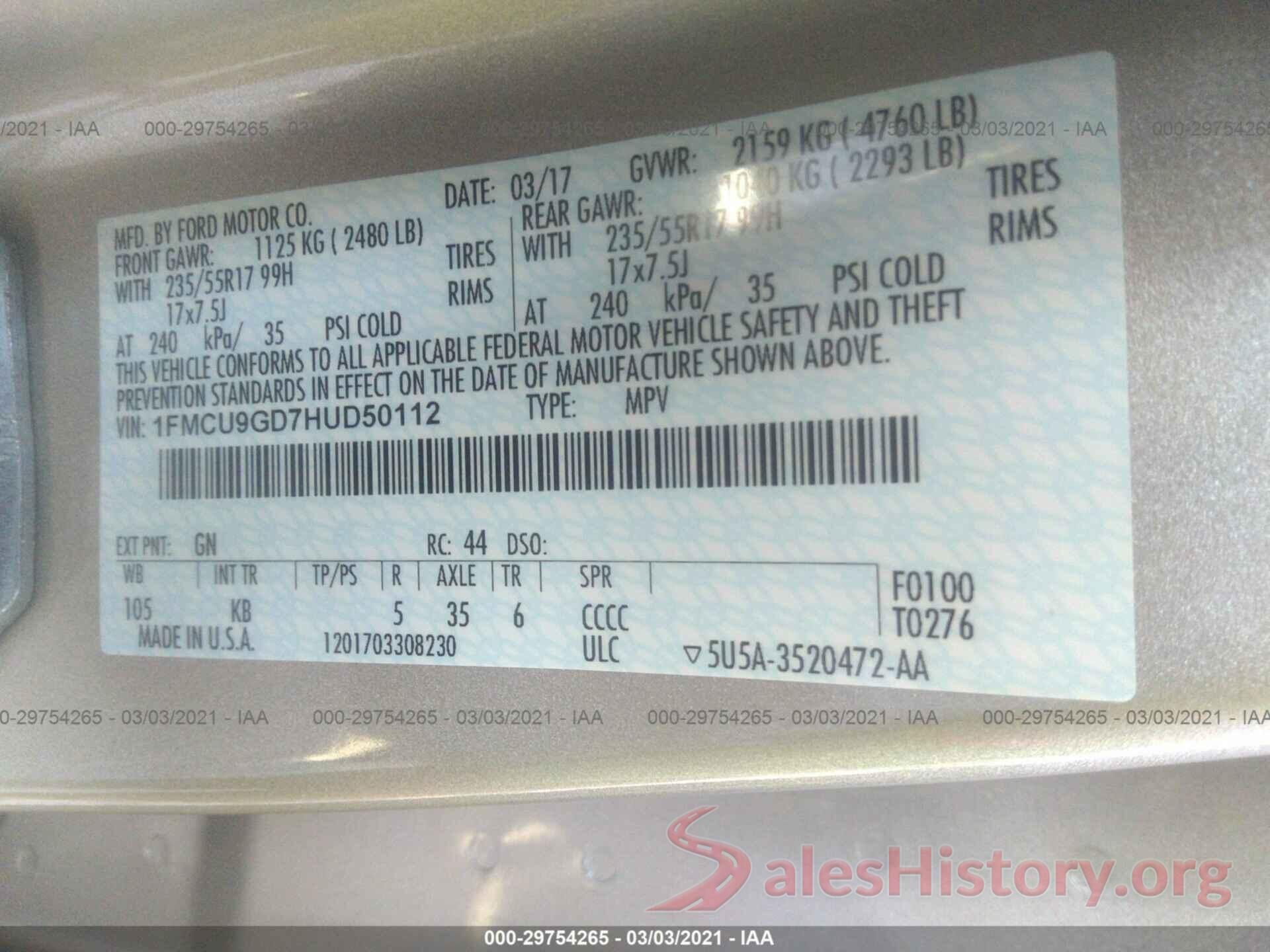 1FMCU9GD7HUD50112 2017 FORD ESCAPE