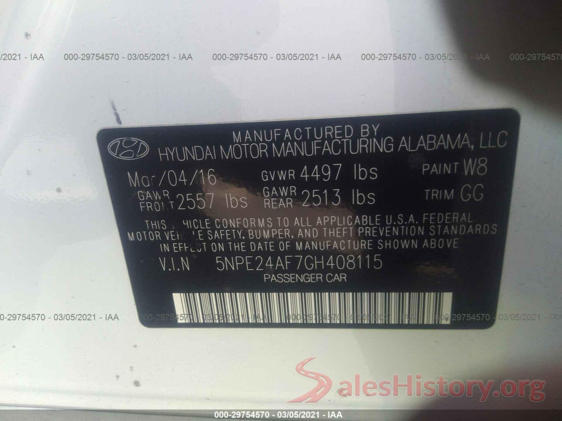 5NPE24AF7GH408115 2016 HYUNDAI SONATA