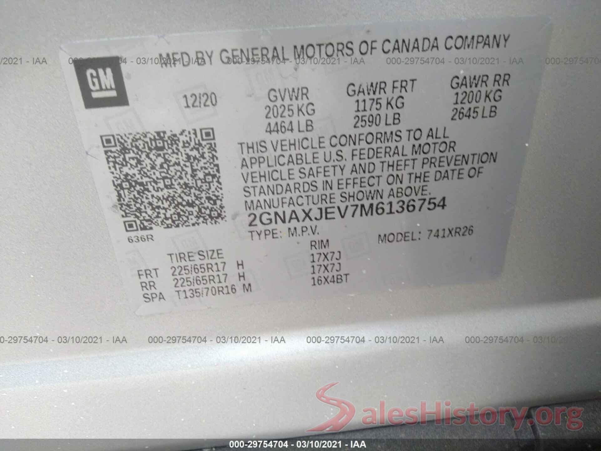 2GNAXJEV7M6136754 2021 CHEVROLET EQUINOX