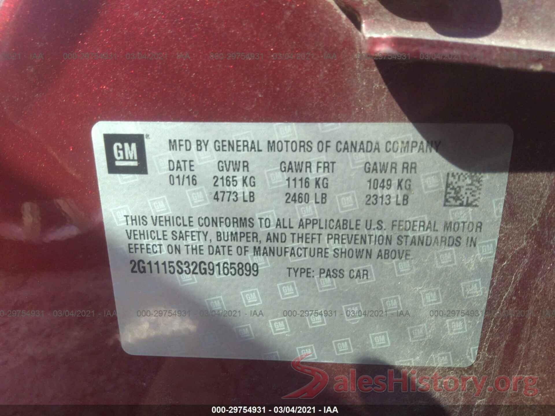 2G1115S32G9165899 2016 CHEVROLET IMPALA