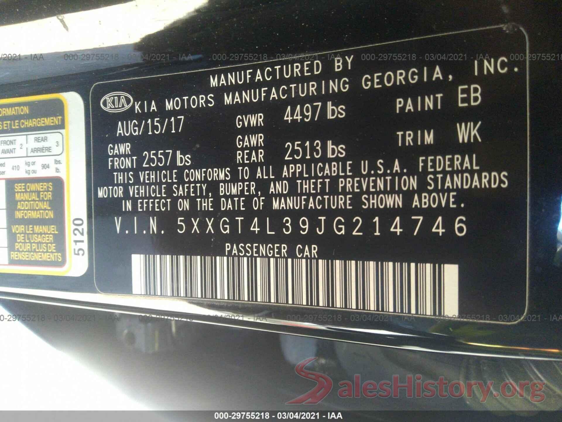 5XXGT4L39JG214746 2018 KIA OPTIMA