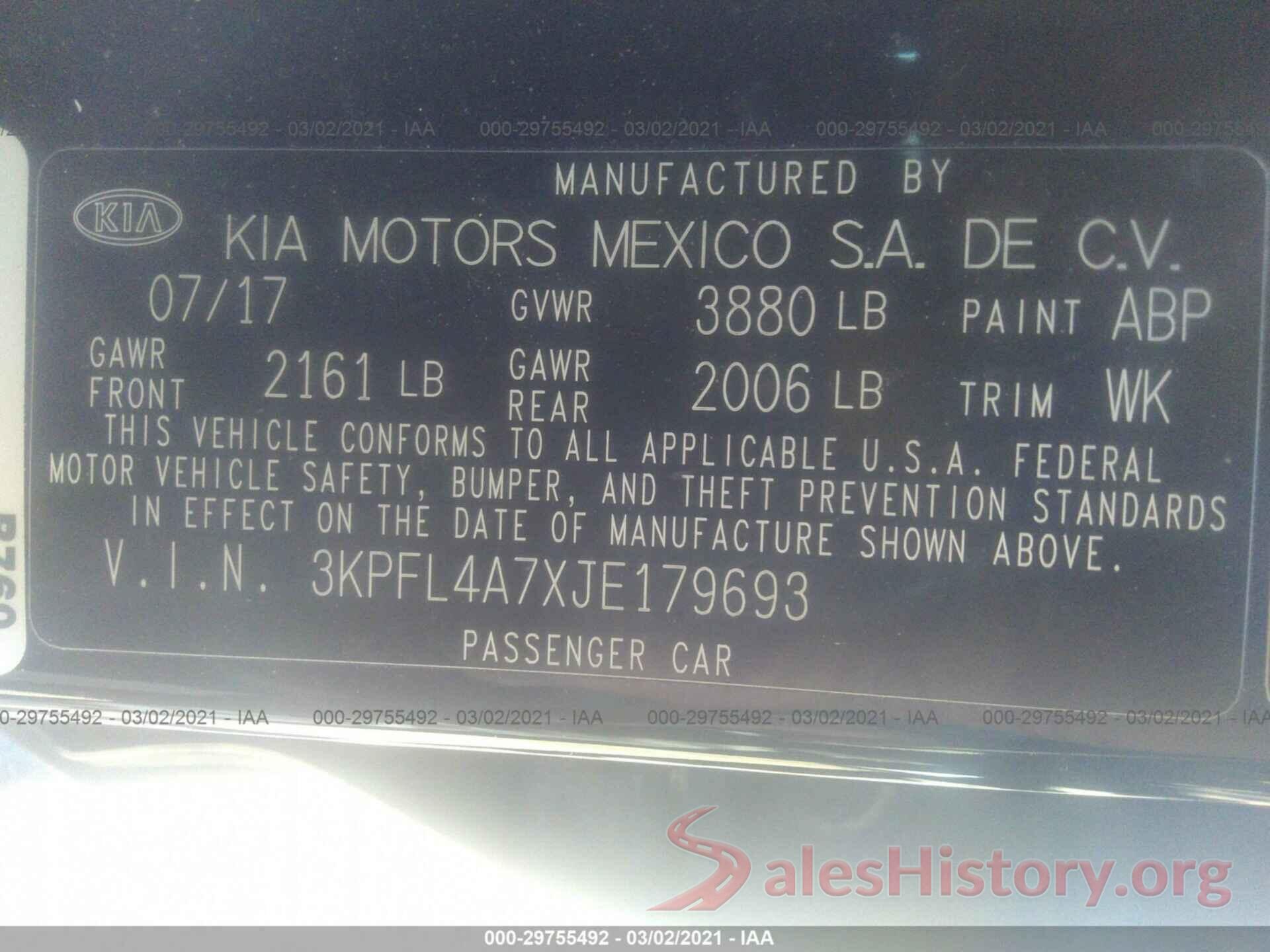 3KPFL4A7XJE179693 2018 KIA FORTE