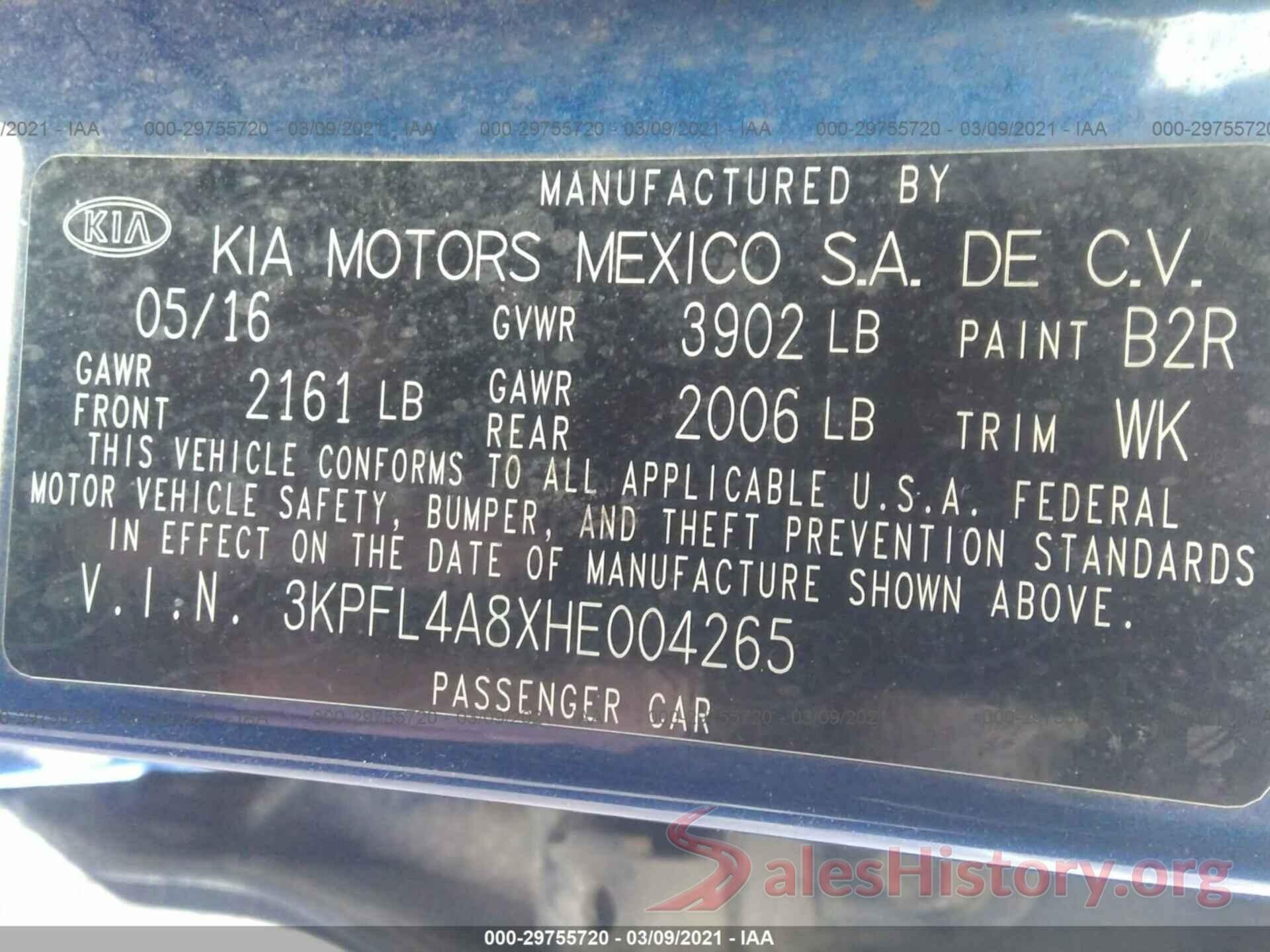 3KPFL4A8XHE004265 2017 KIA FORTE