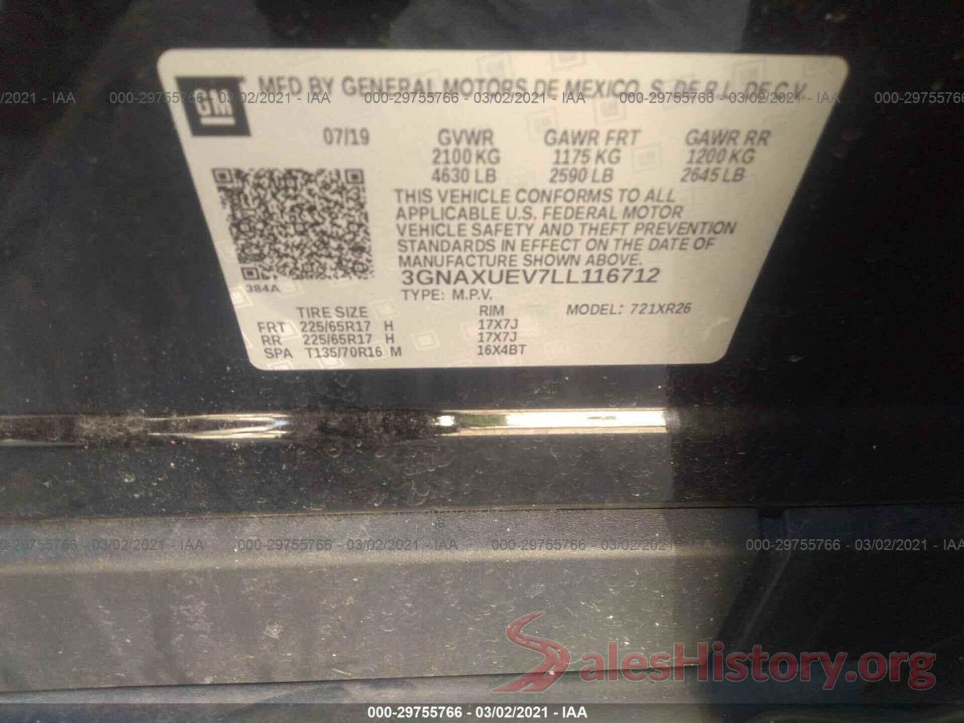 3GNAXUEV7LL116712 2020 CHEVROLET EQUINOX