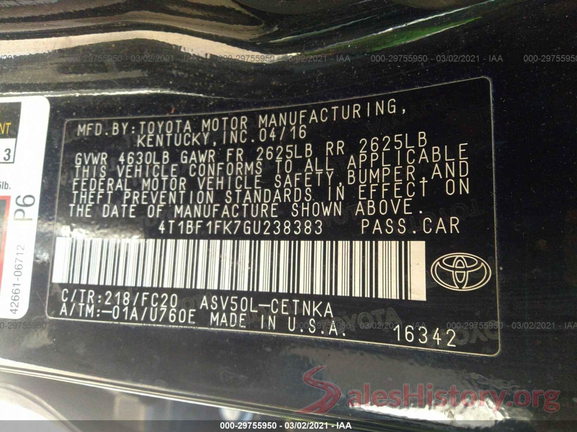 4T1BF1FK7GU238383 2016 TOYOTA CAMRY