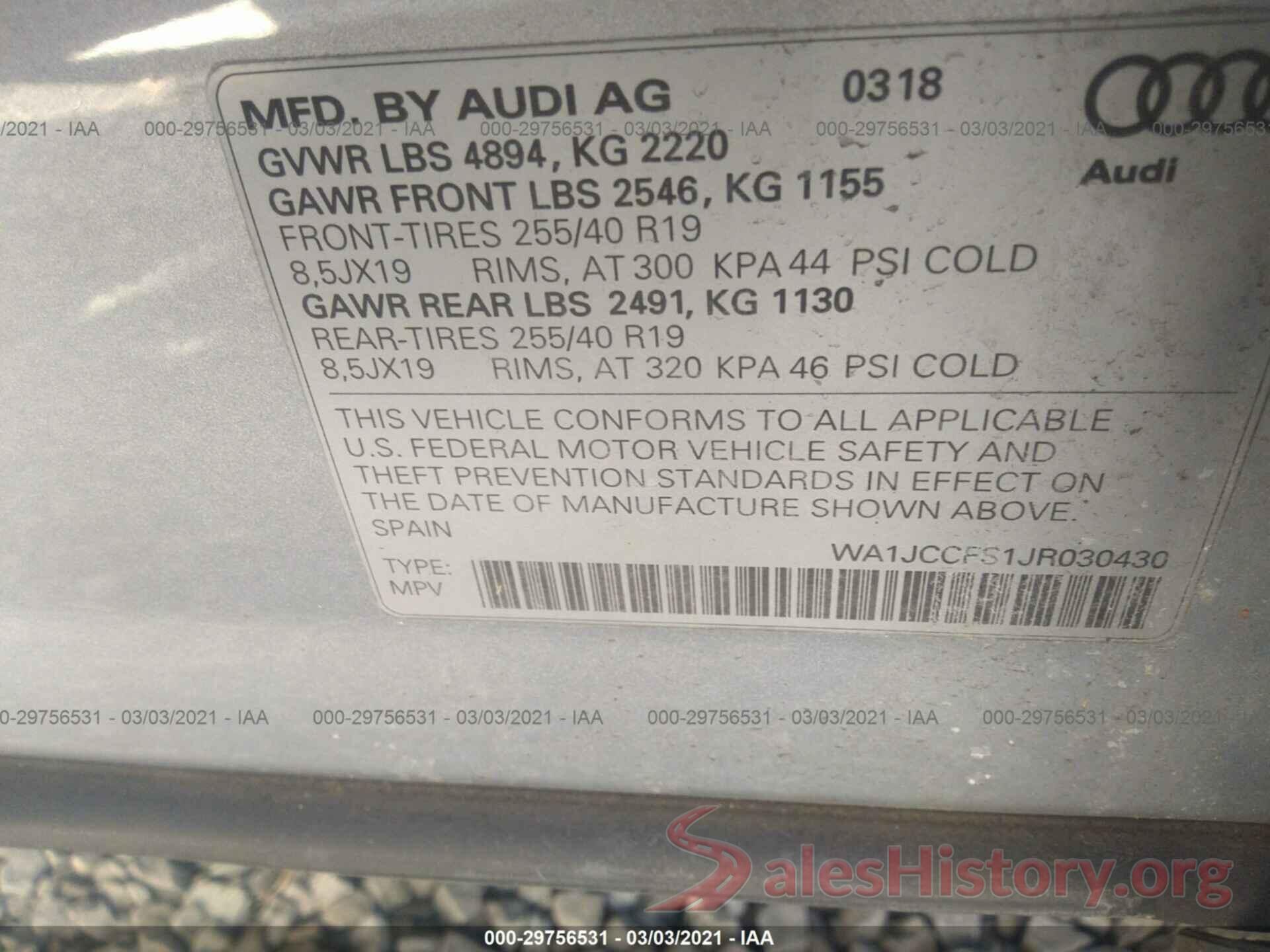 WA1JCCFS1JR030430 2018 AUDI Q3