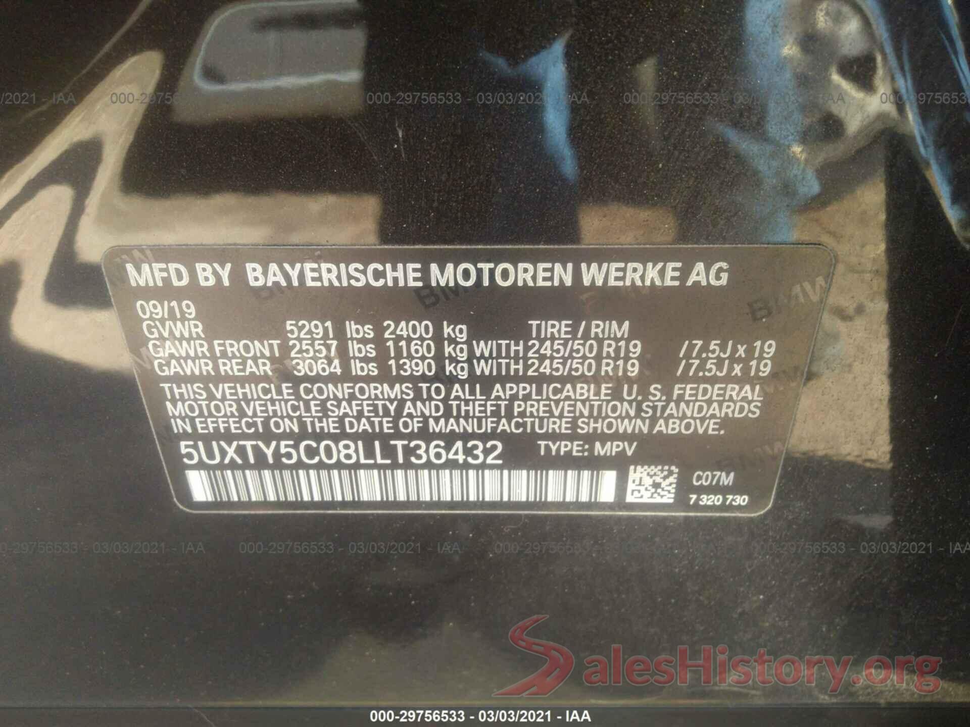 5UXTY5C08LLT36432 2020 BMW X3