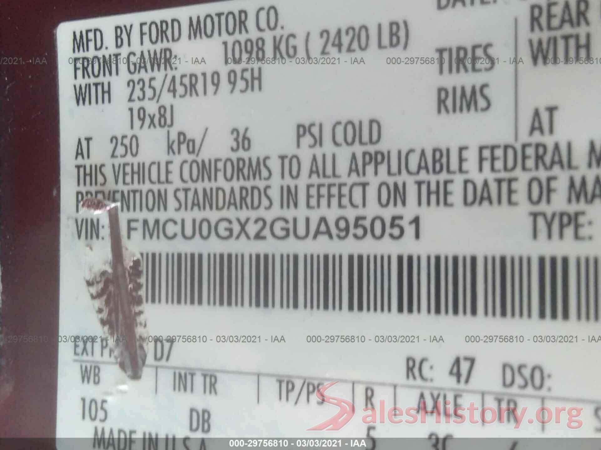 1FMCU0GX2GUA95051 2016 FORD ESCAPE