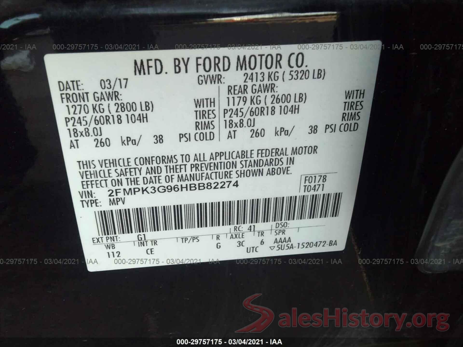 2FMPK3G96HBB82274 2017 FORD EDGE