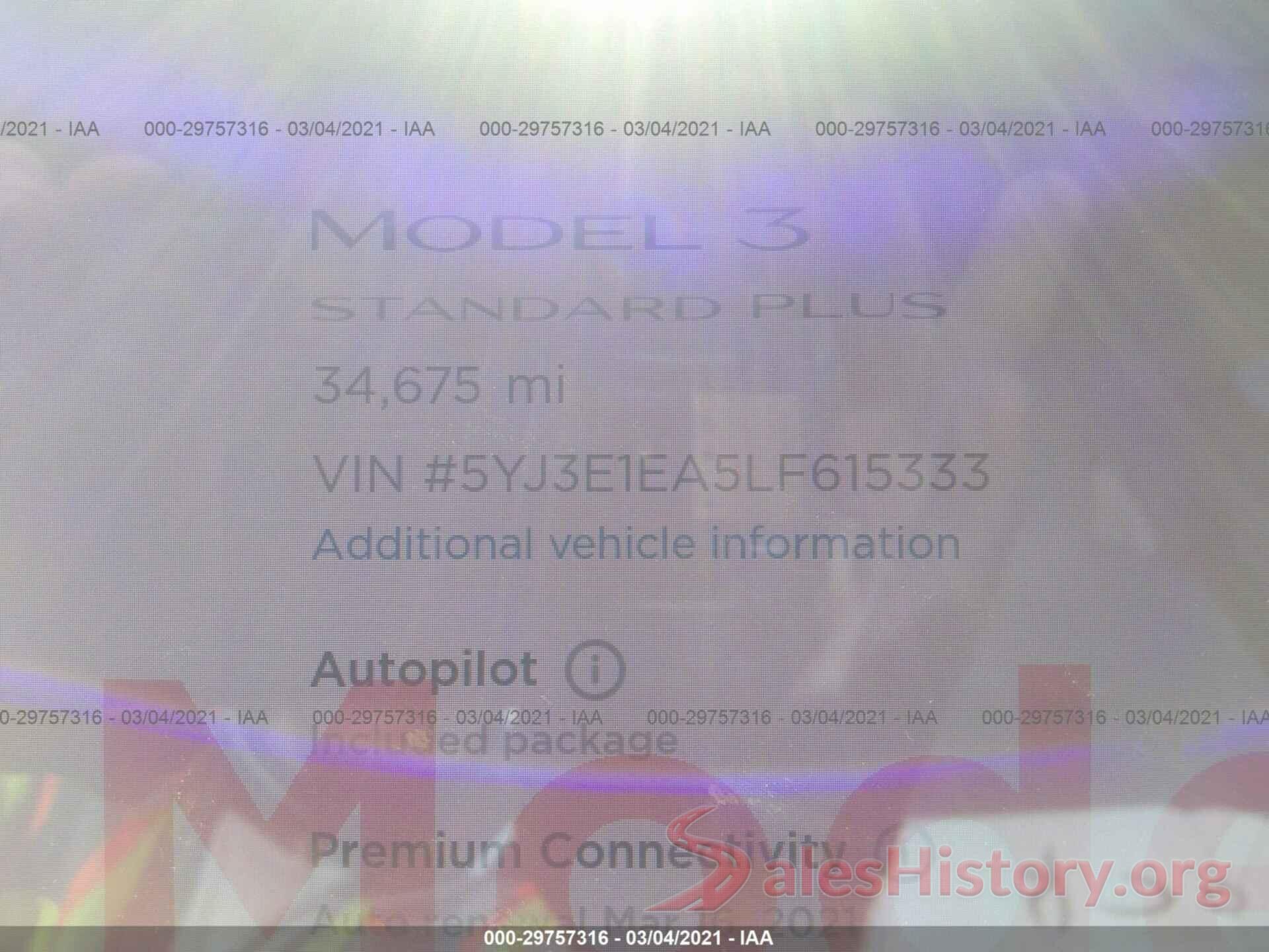 5YJ3E1EA5LF615333 2020 TESLA MODEL 3