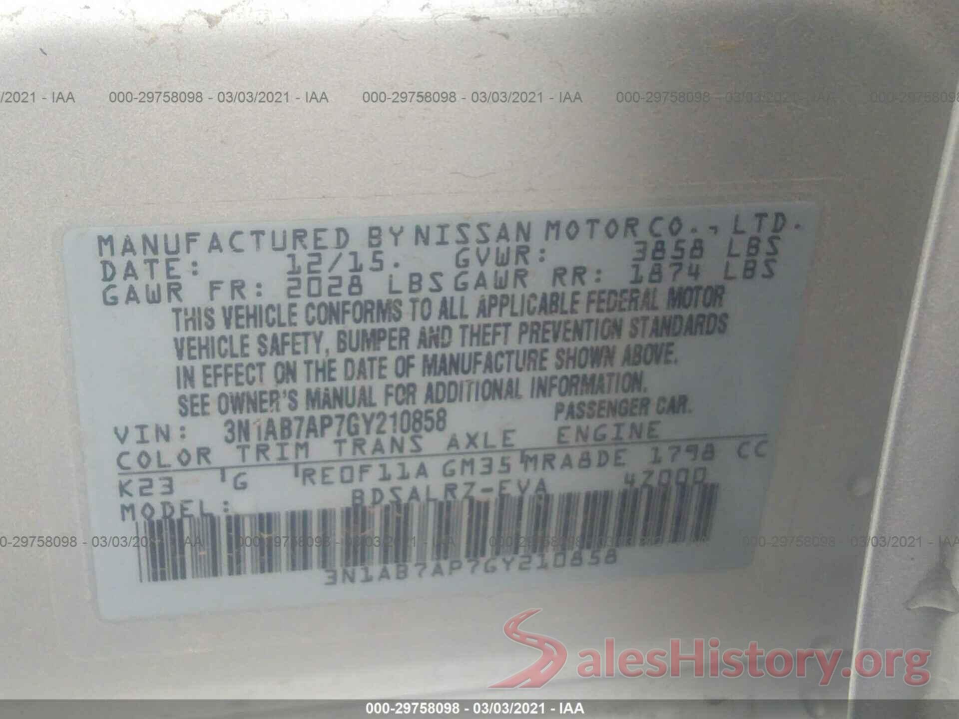 3N1AB7AP7GY210858 2016 NISSAN SENTRA